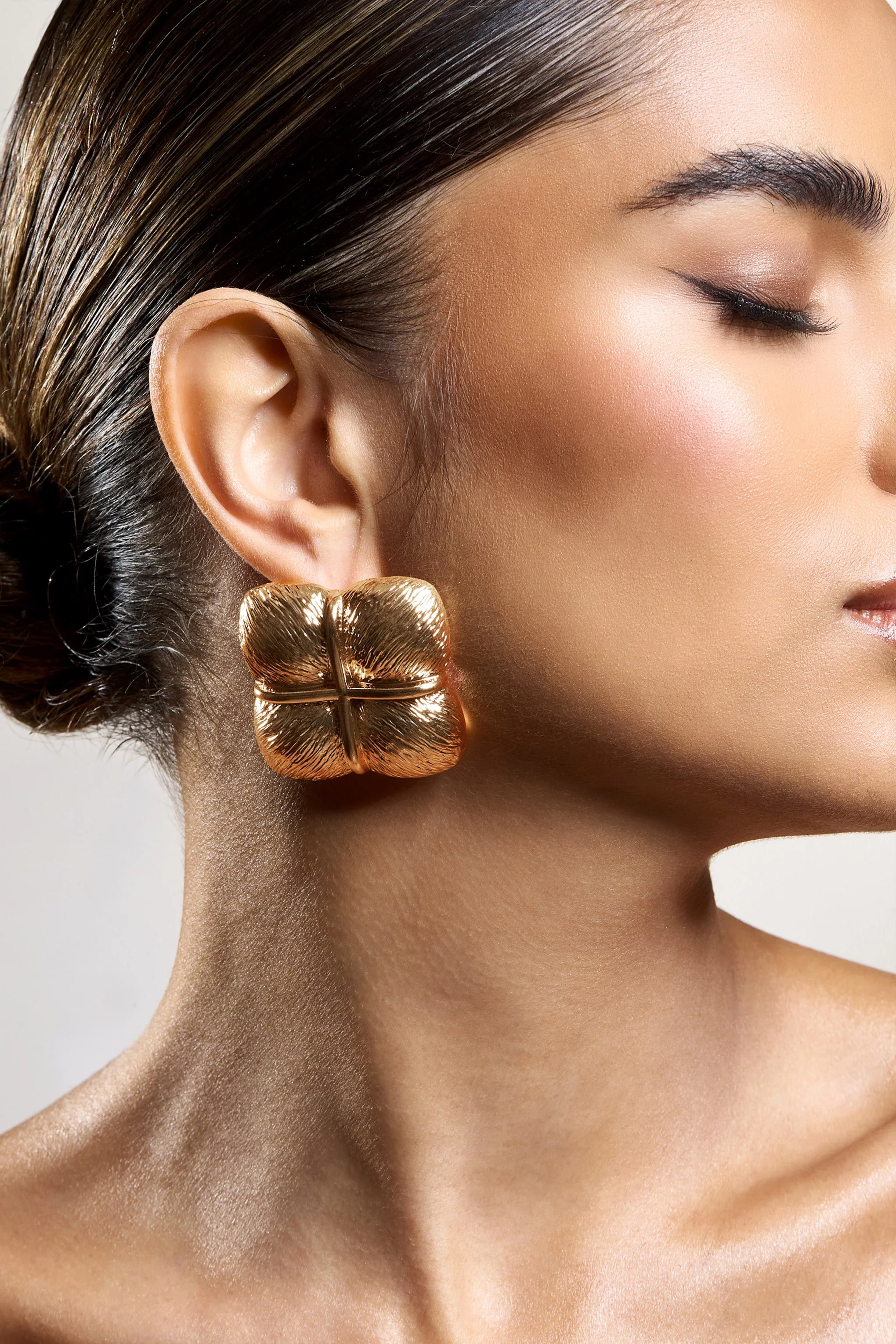 Winifred | Gold Textured Square Statement Earrings