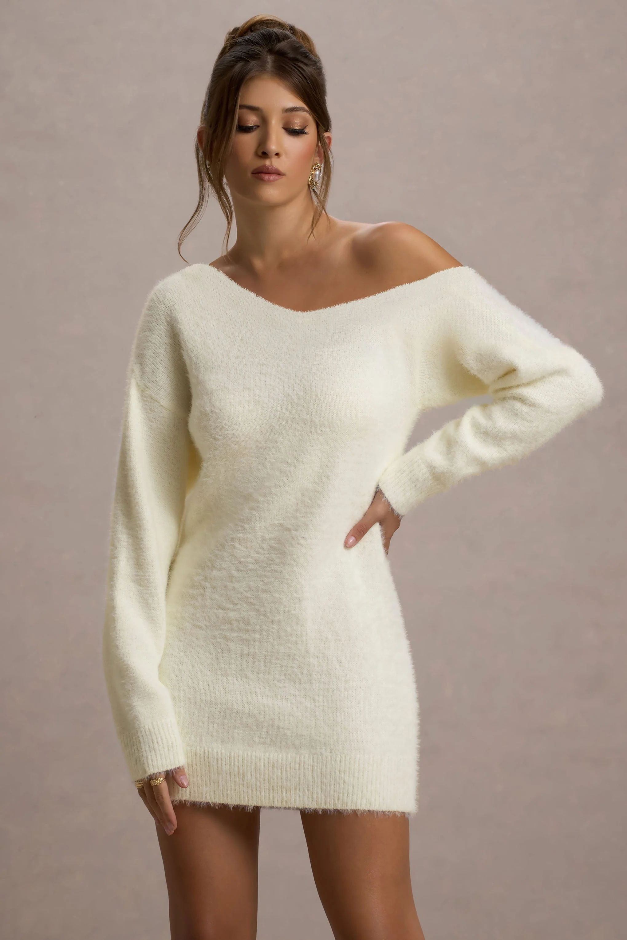 Terra | Cream Faux Mohair Oversized Mini Dress