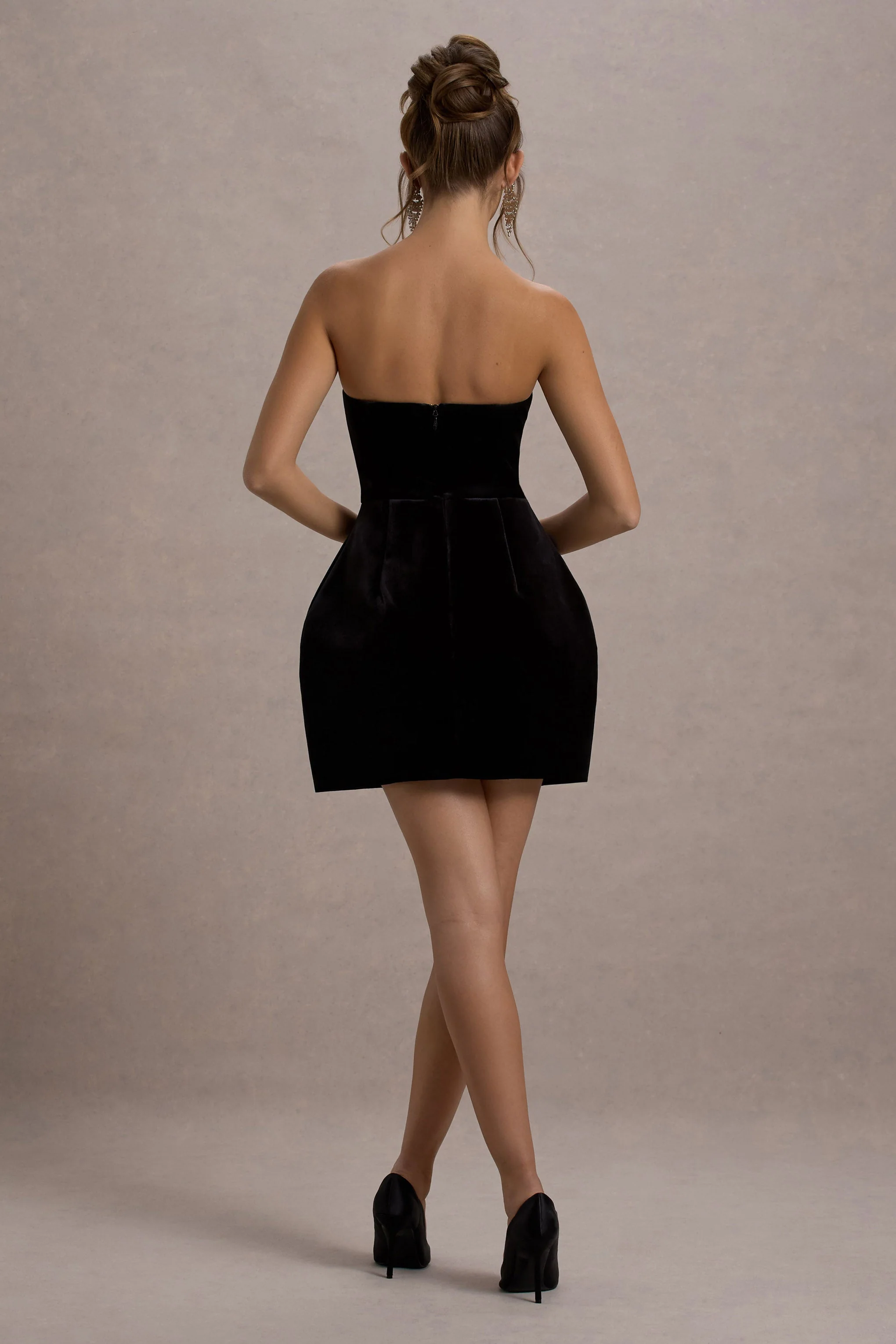 Naia | Black Velvet Embellished Bandeau Mini Dress