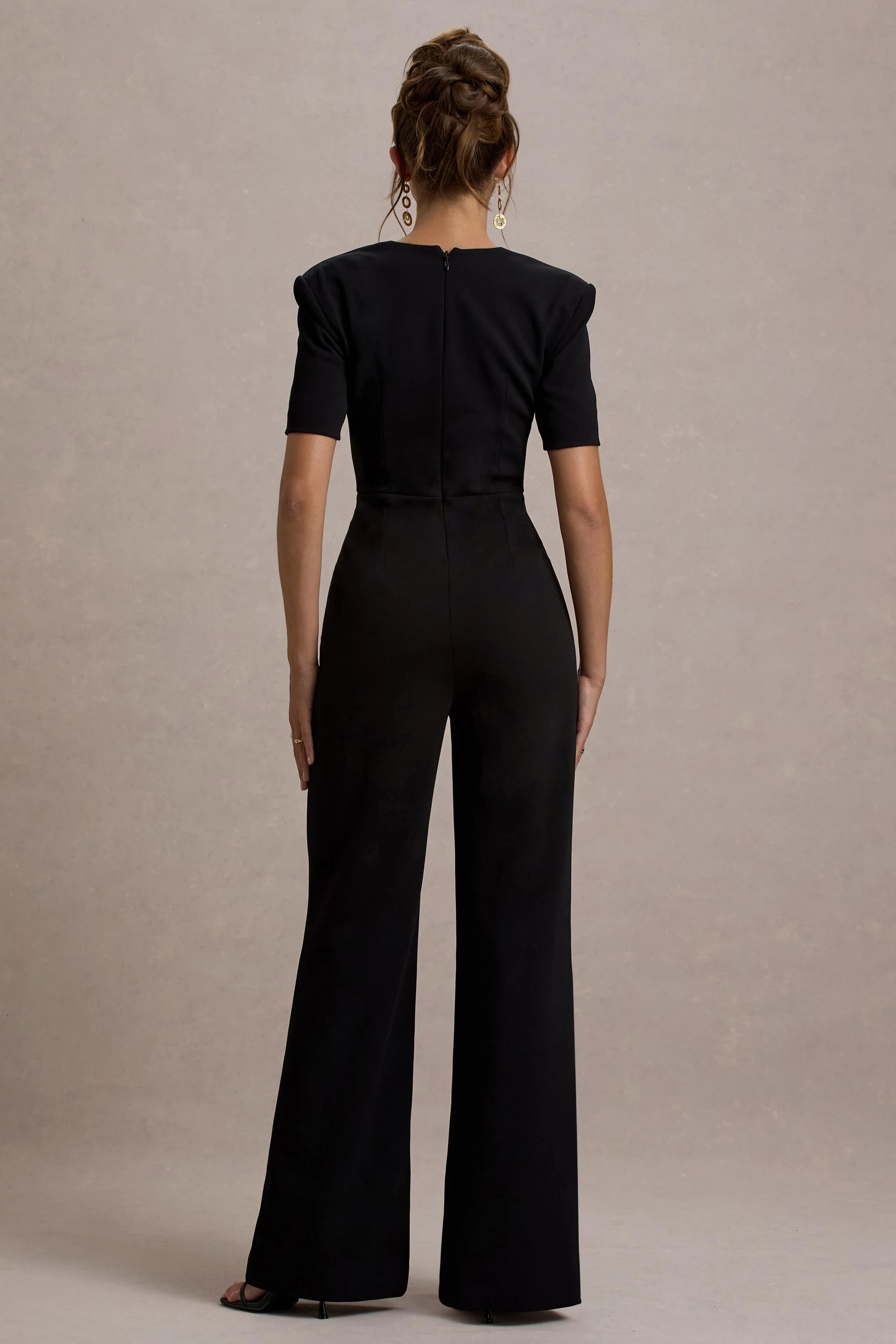 Simone | Black Sweetheart Short-Sleeve Wide-Leg Jumpsuit