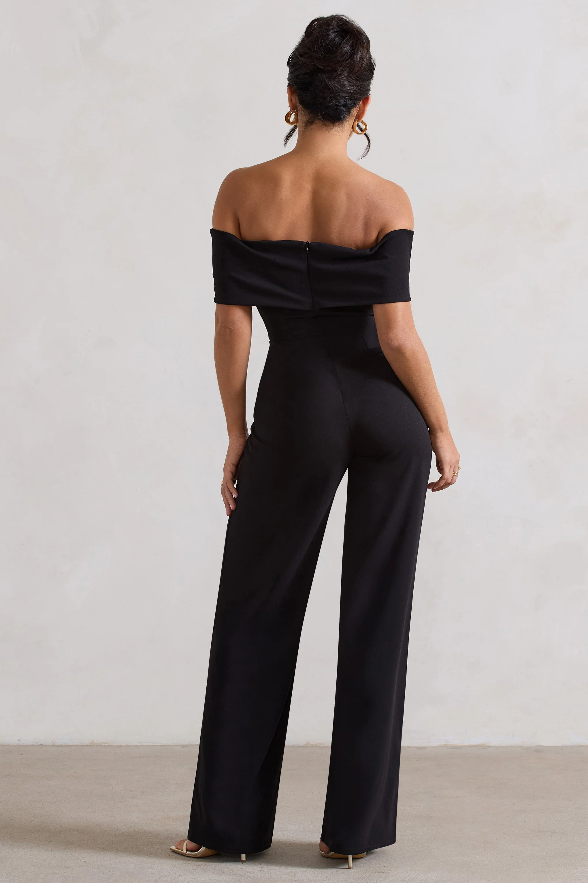 Harleen | Black Bow Bardot Wide-Leg Jumpsuit