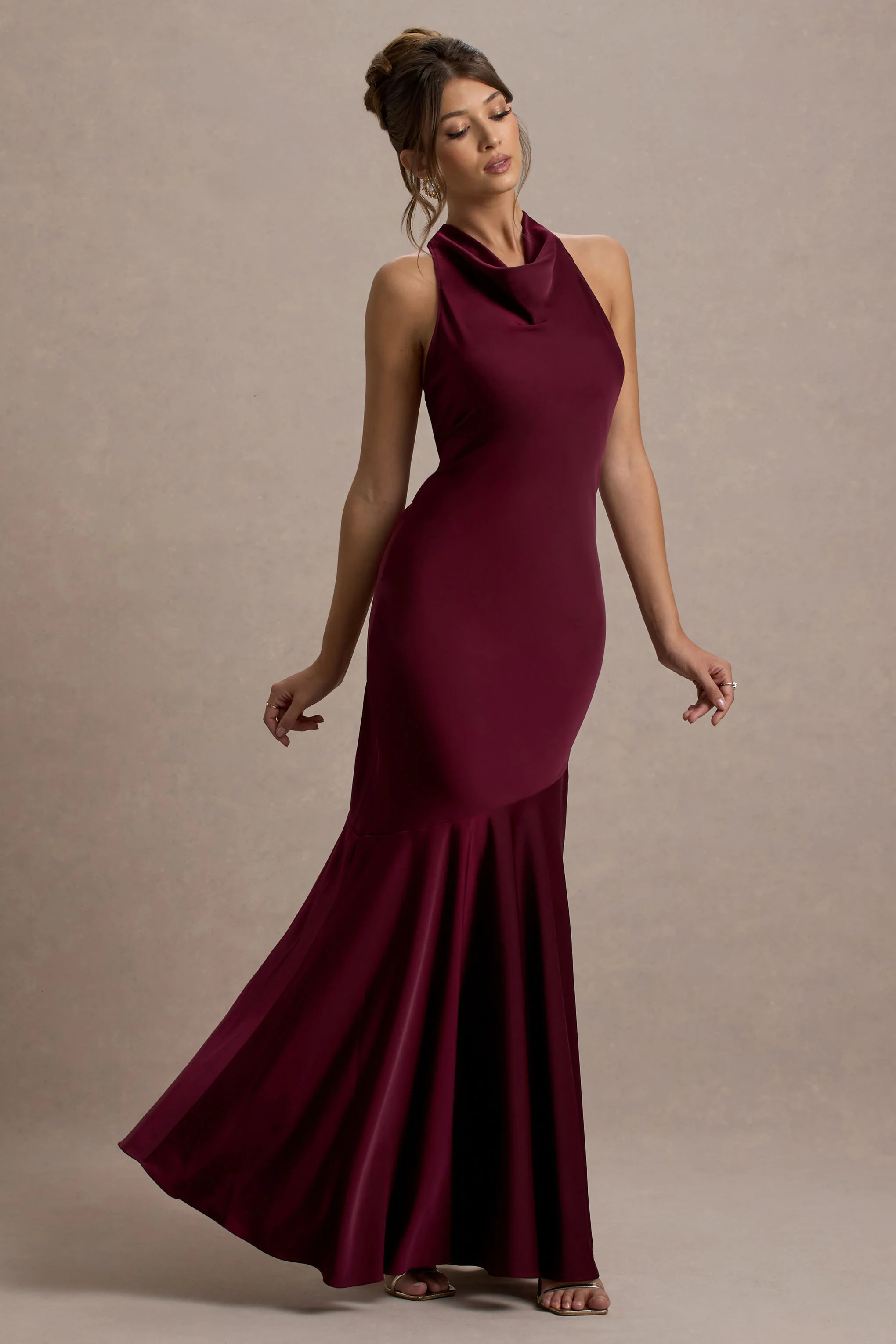 Amelita | Port Satin Cowl-Neck  Maxi Dress