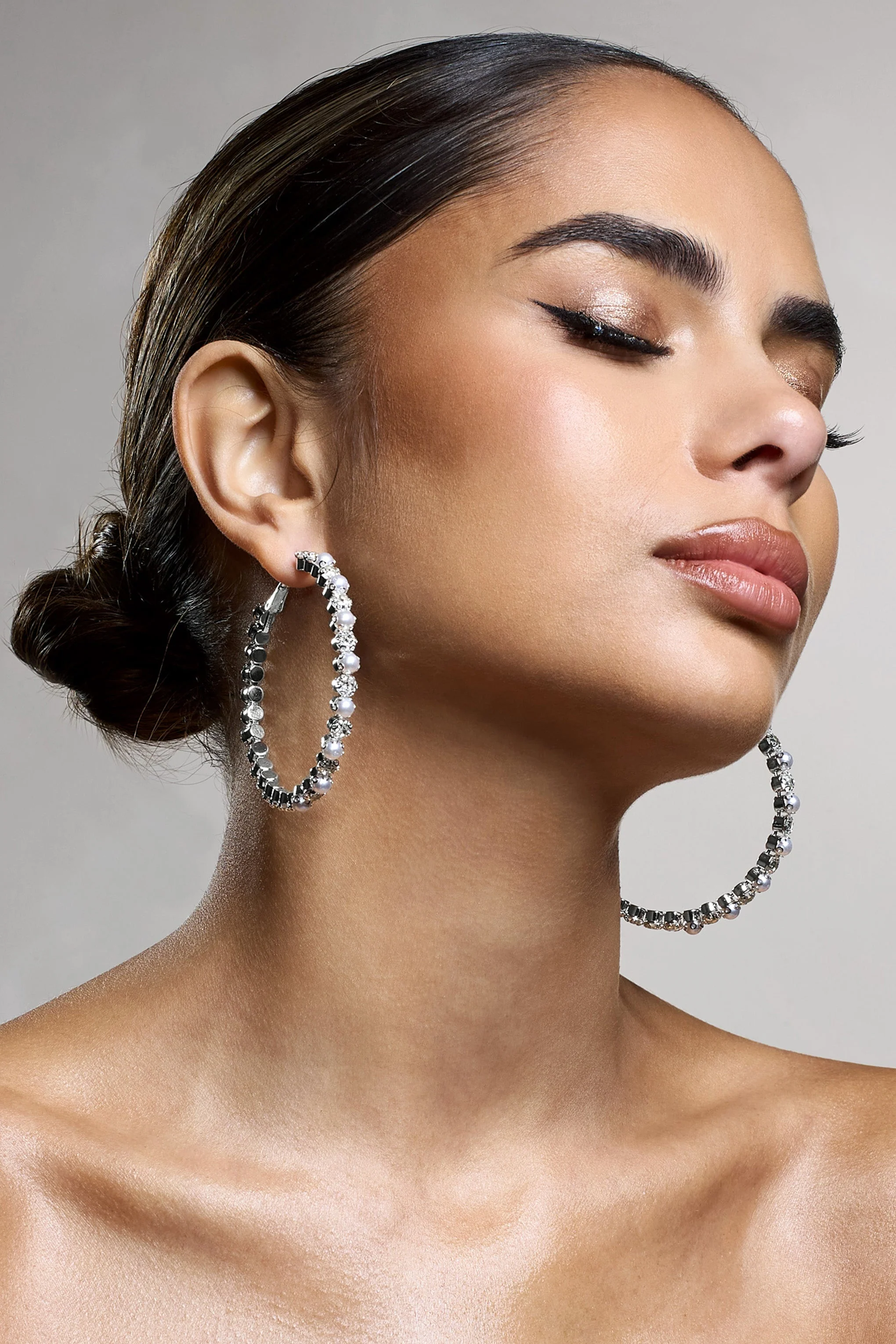 Winter | Silver Diamante & Pearl Hoop Earrings
