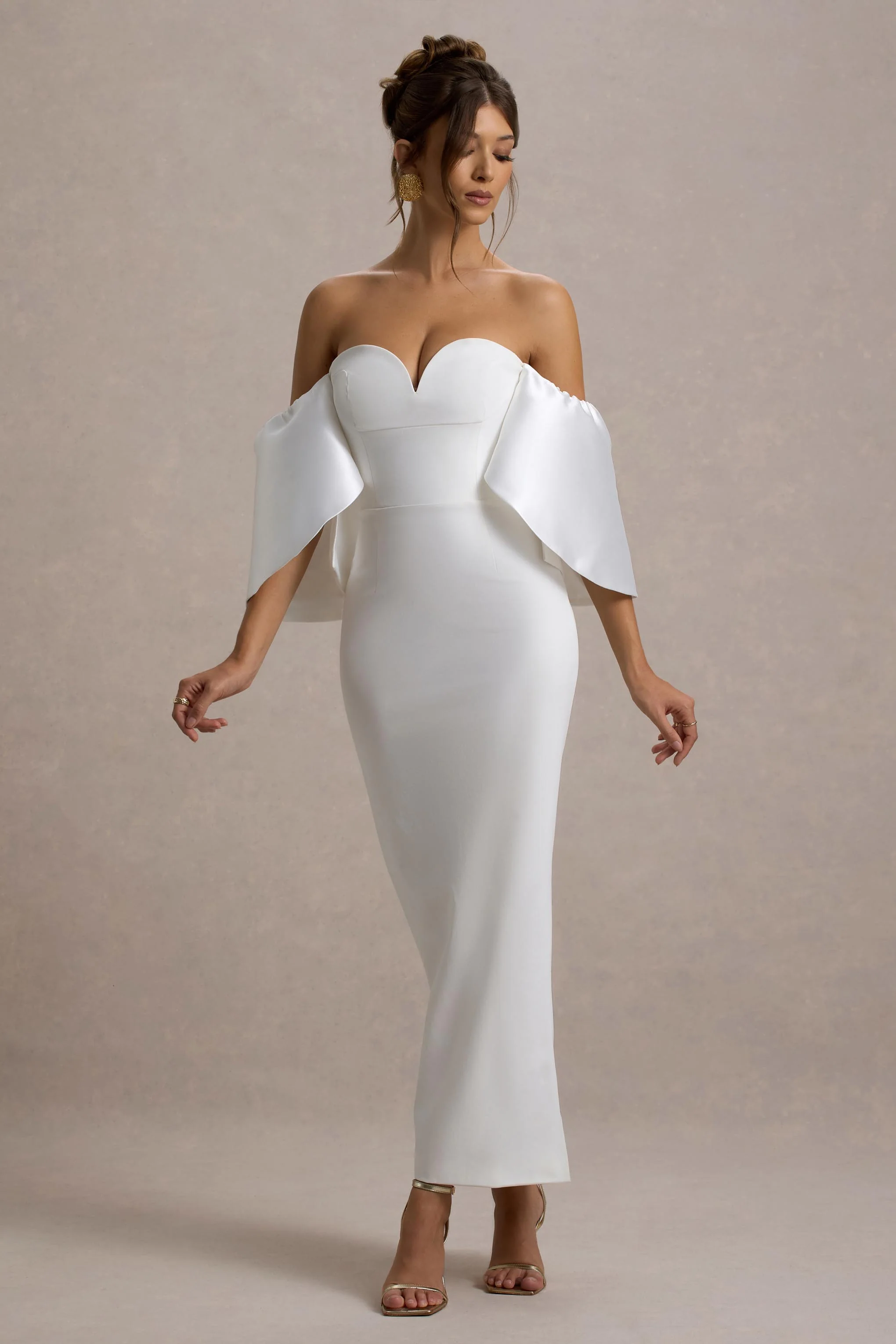 Dalani | White Corset Maxi Dress With Satin Puff Sleeves