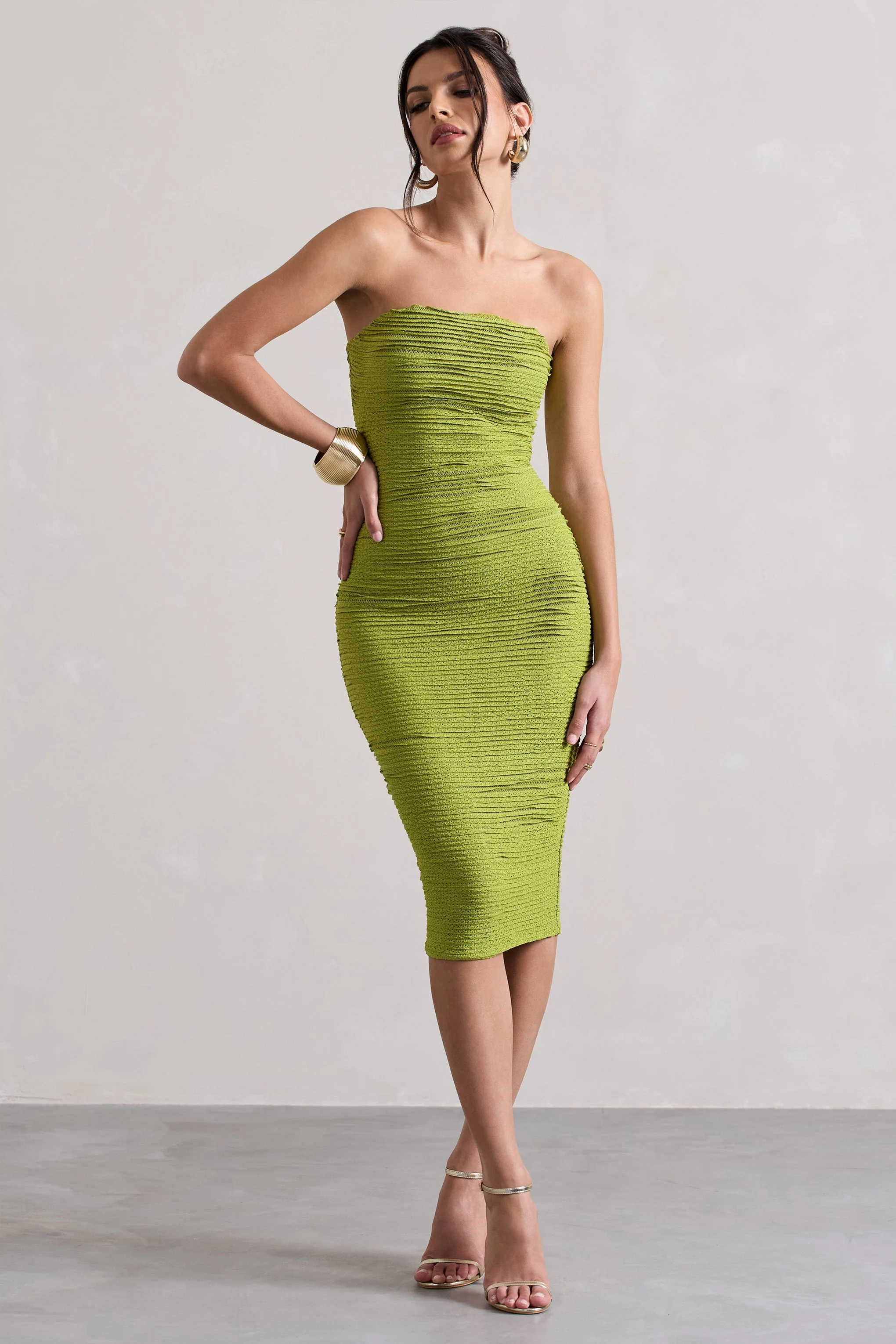 Palau | Olive Green Crochet Bandeau Midi Dress