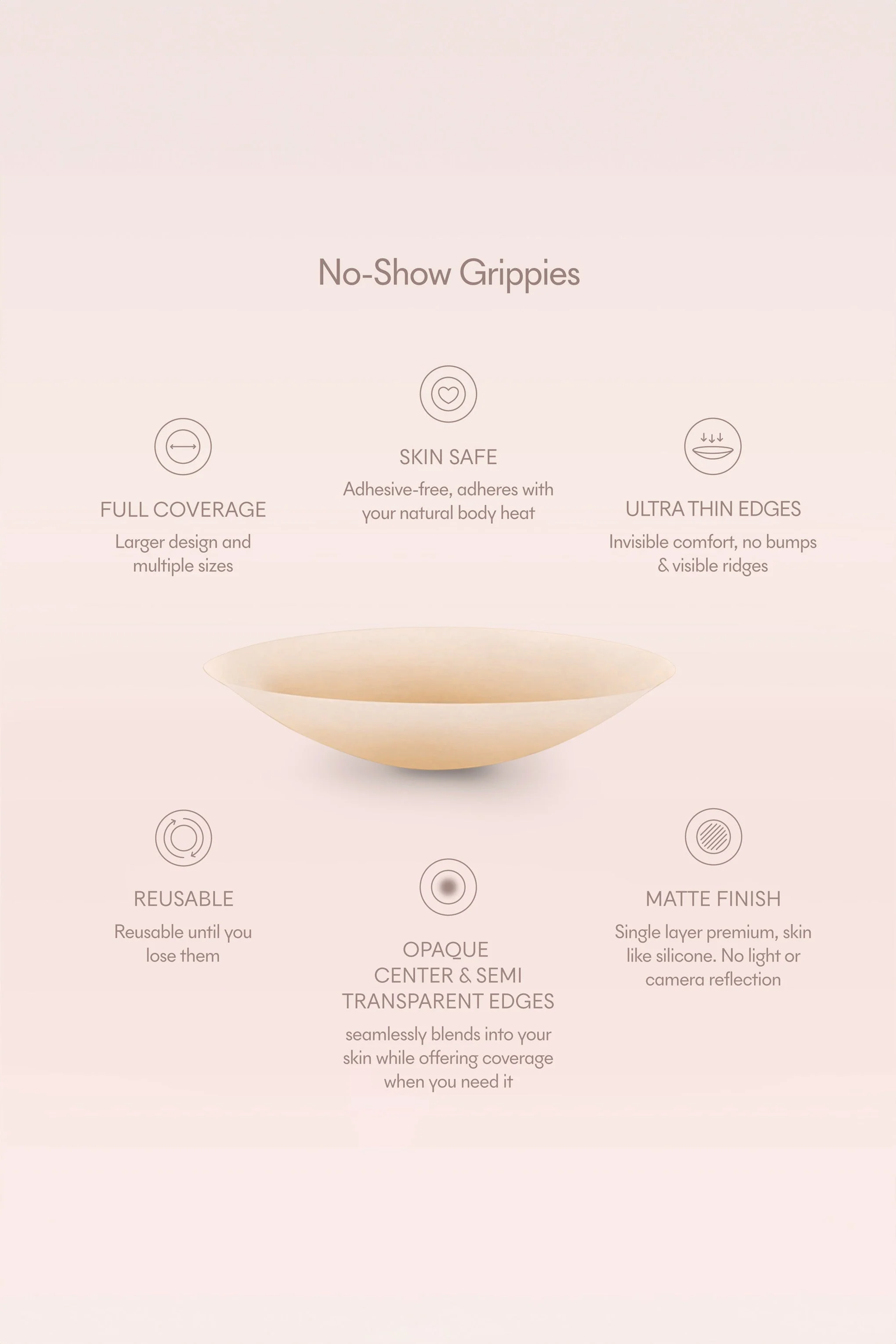 Grippies No-Show | Non-Adhesive Reusable Nipple Covers 3 Inch No.3