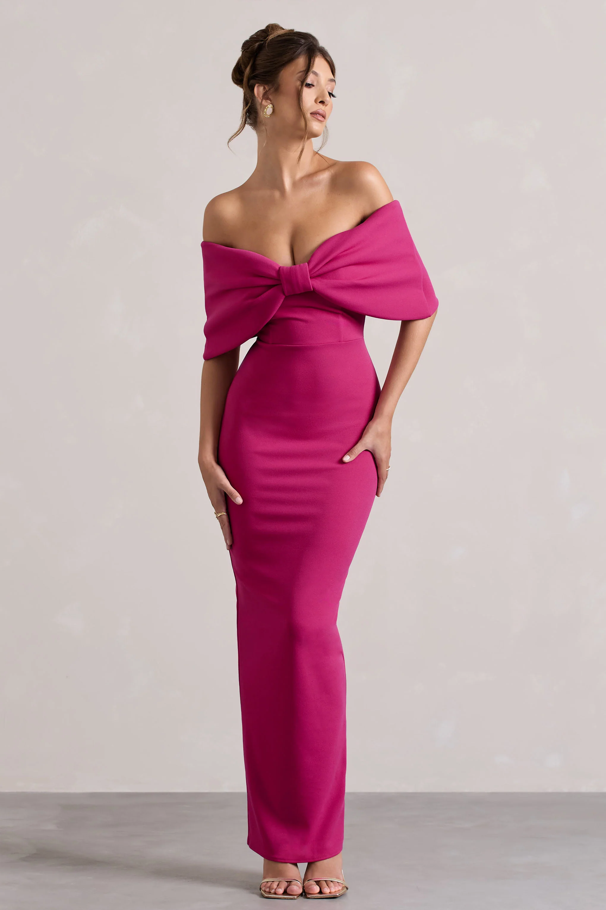 Cornelia | Hot Pink Strapless Maxi Dress With Oversized Bow
