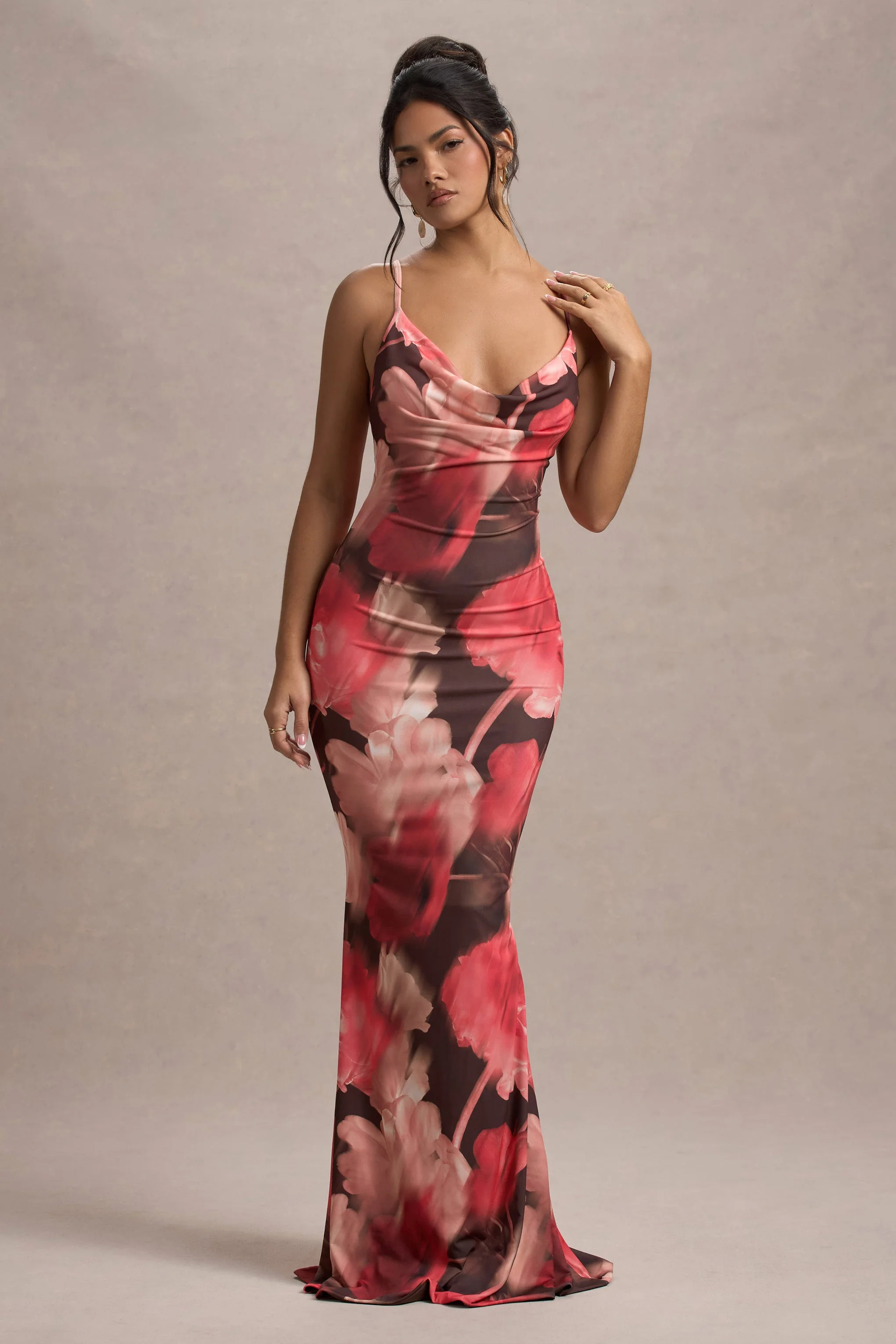 Kelila | Red Floral Print Strappy Open-Back Split Maxi Dress