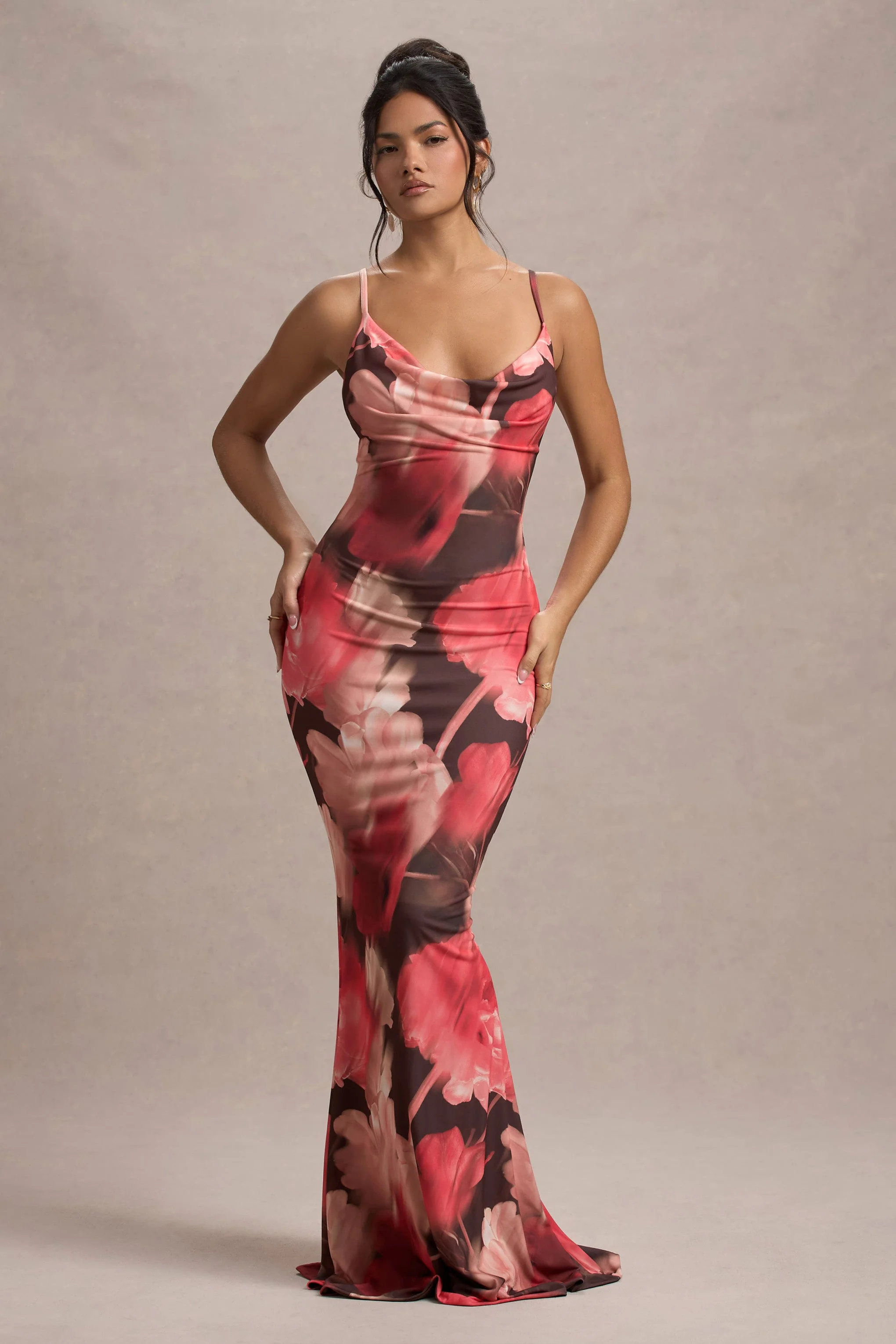 Kelila | Red Floral Print Strappy Open-Back Split Maxi Dress