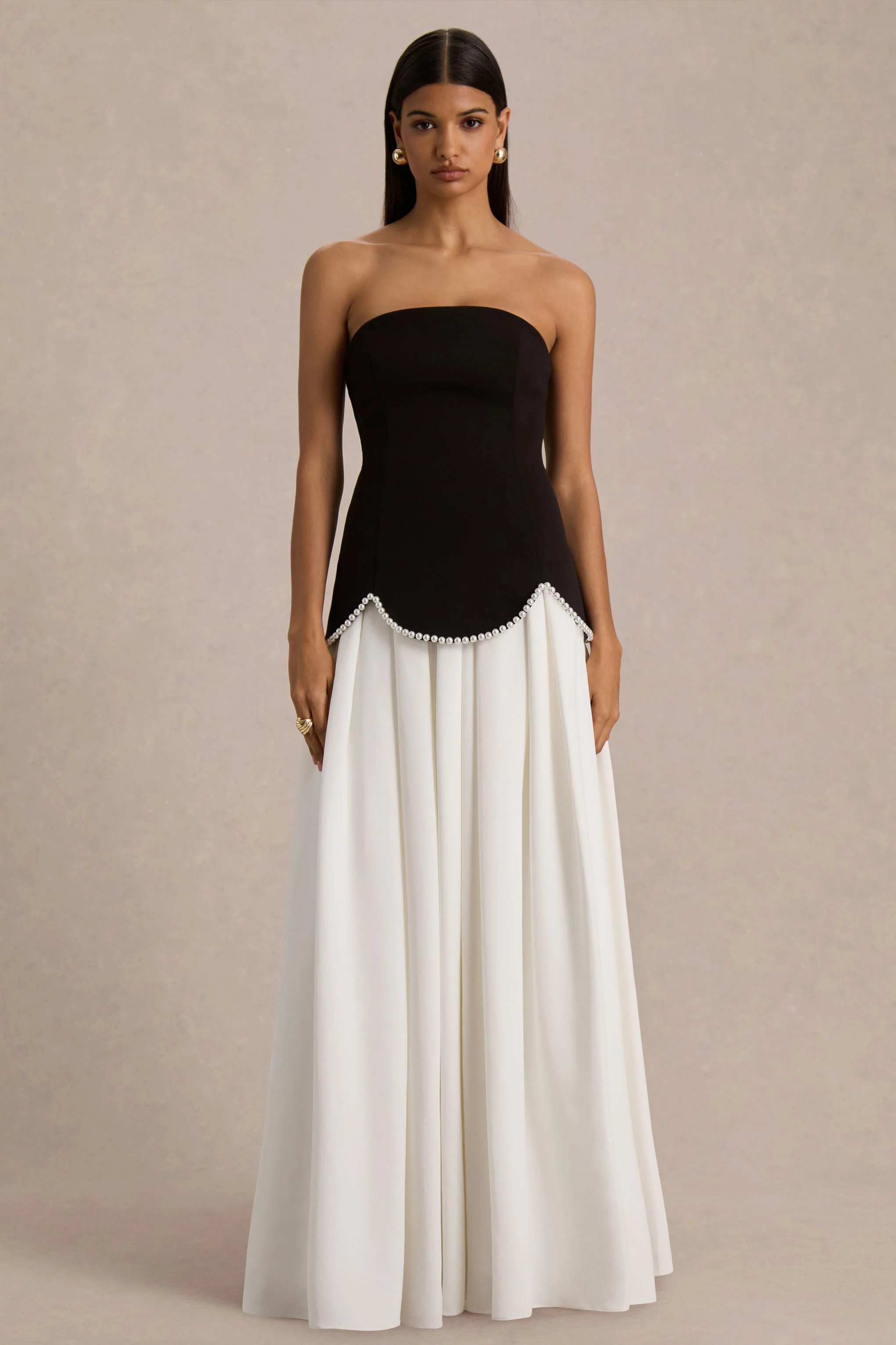 Wendy | Black And White Maxi Dress With Drop-Waist