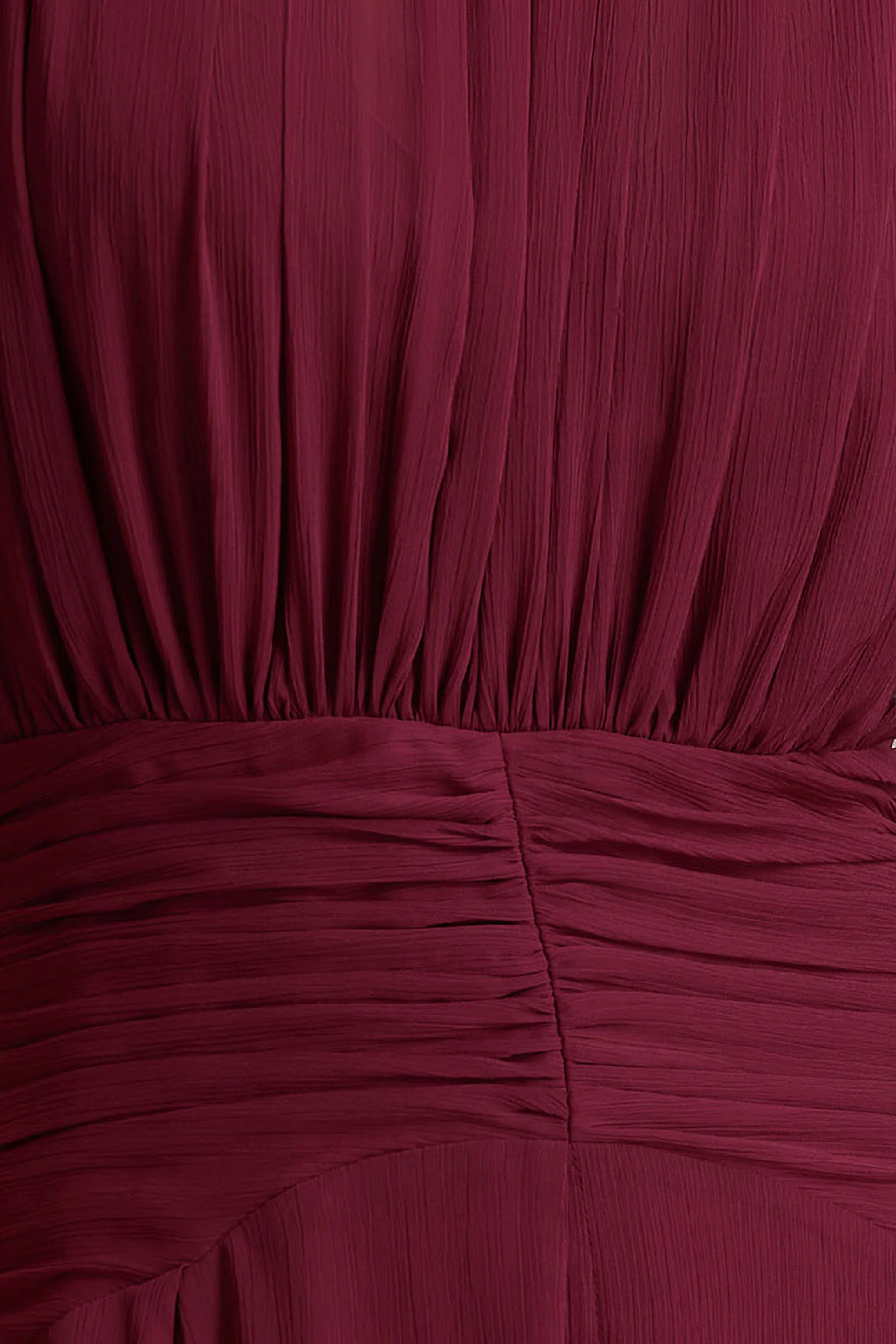 Melanina | Burgundy High-Neck Maxi Dress With Ruched Detailing