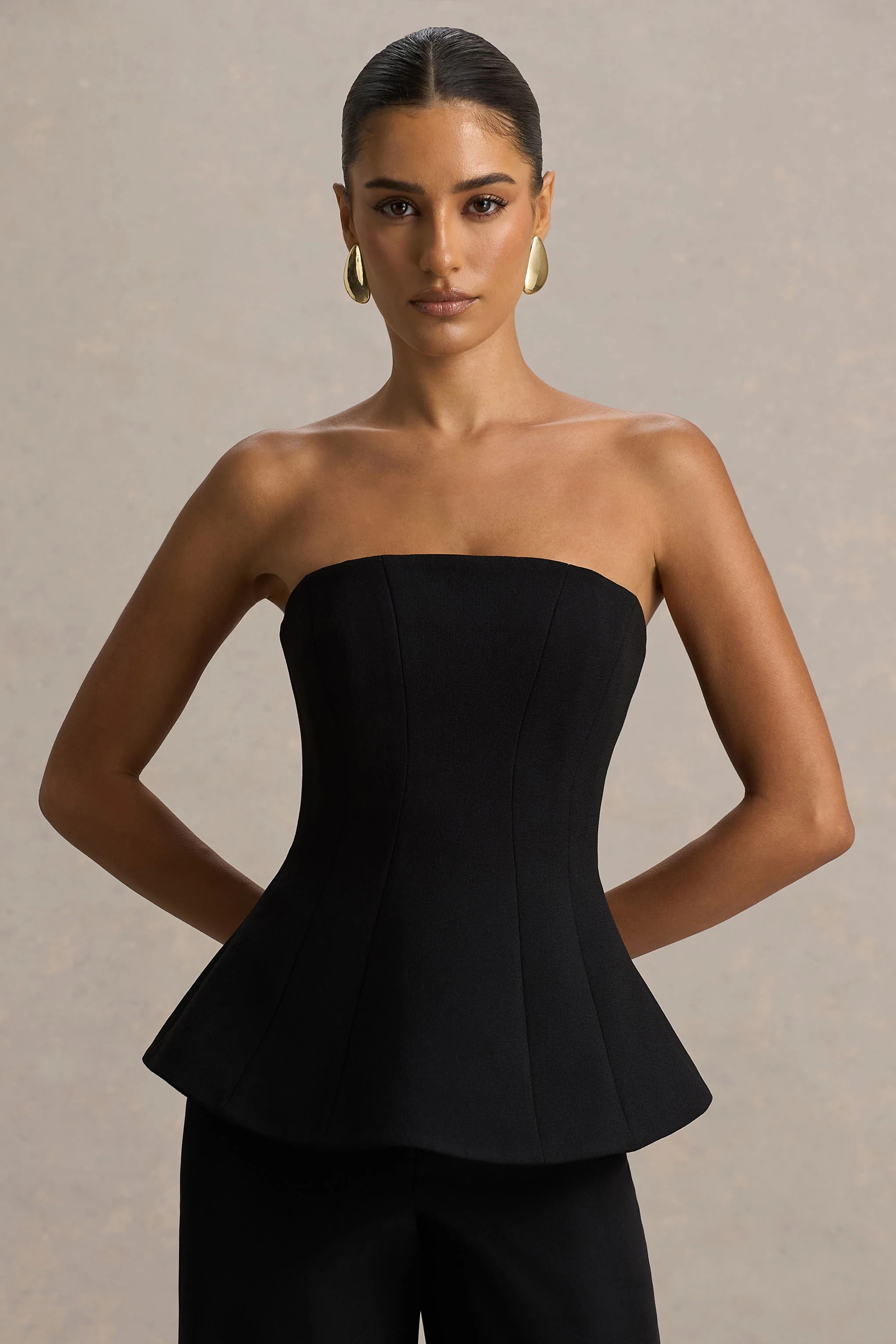 Gifted | Black Bandeau-Neck Corset Top