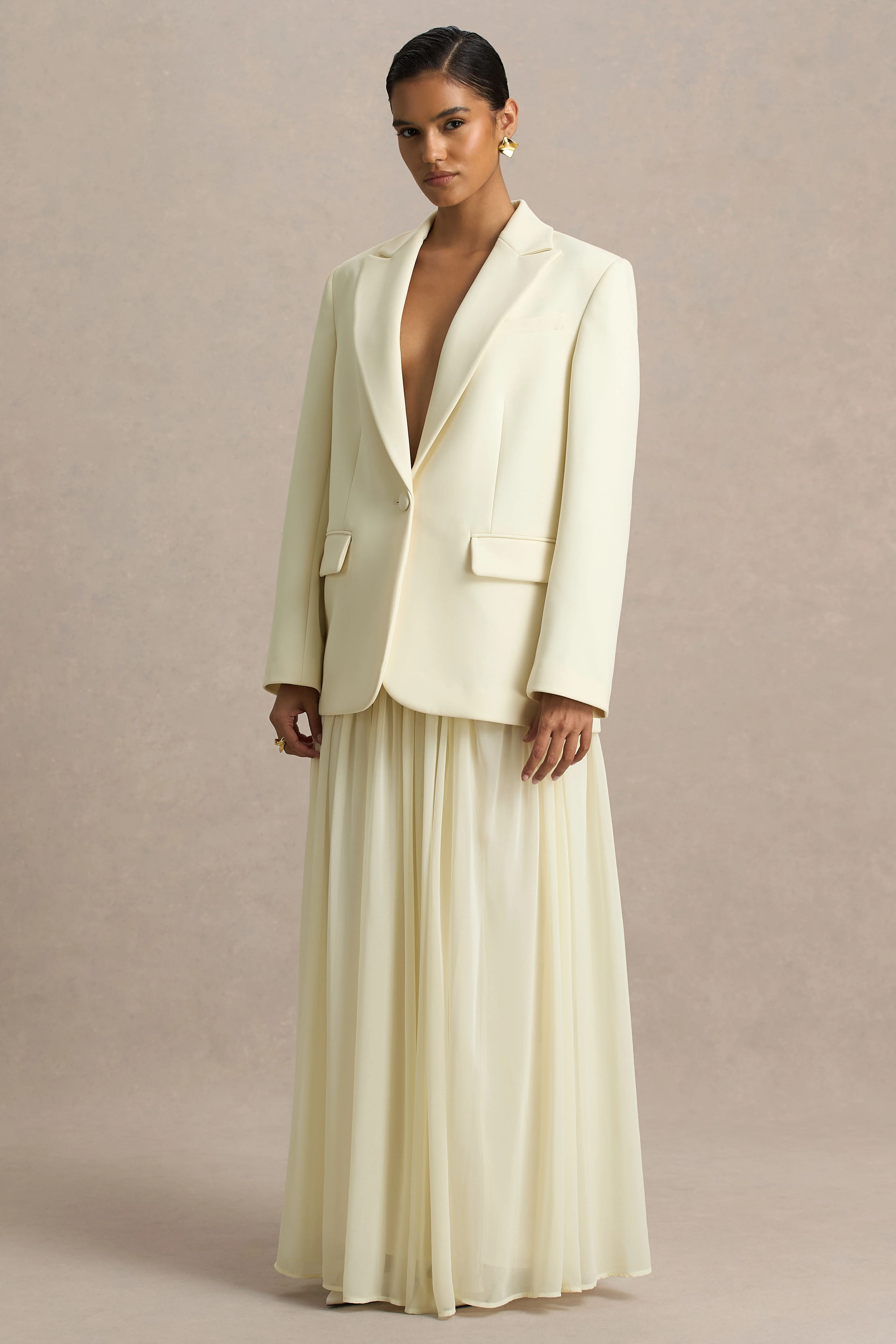 Spencer | Cream Chiffon Pleated Maxi Skirt