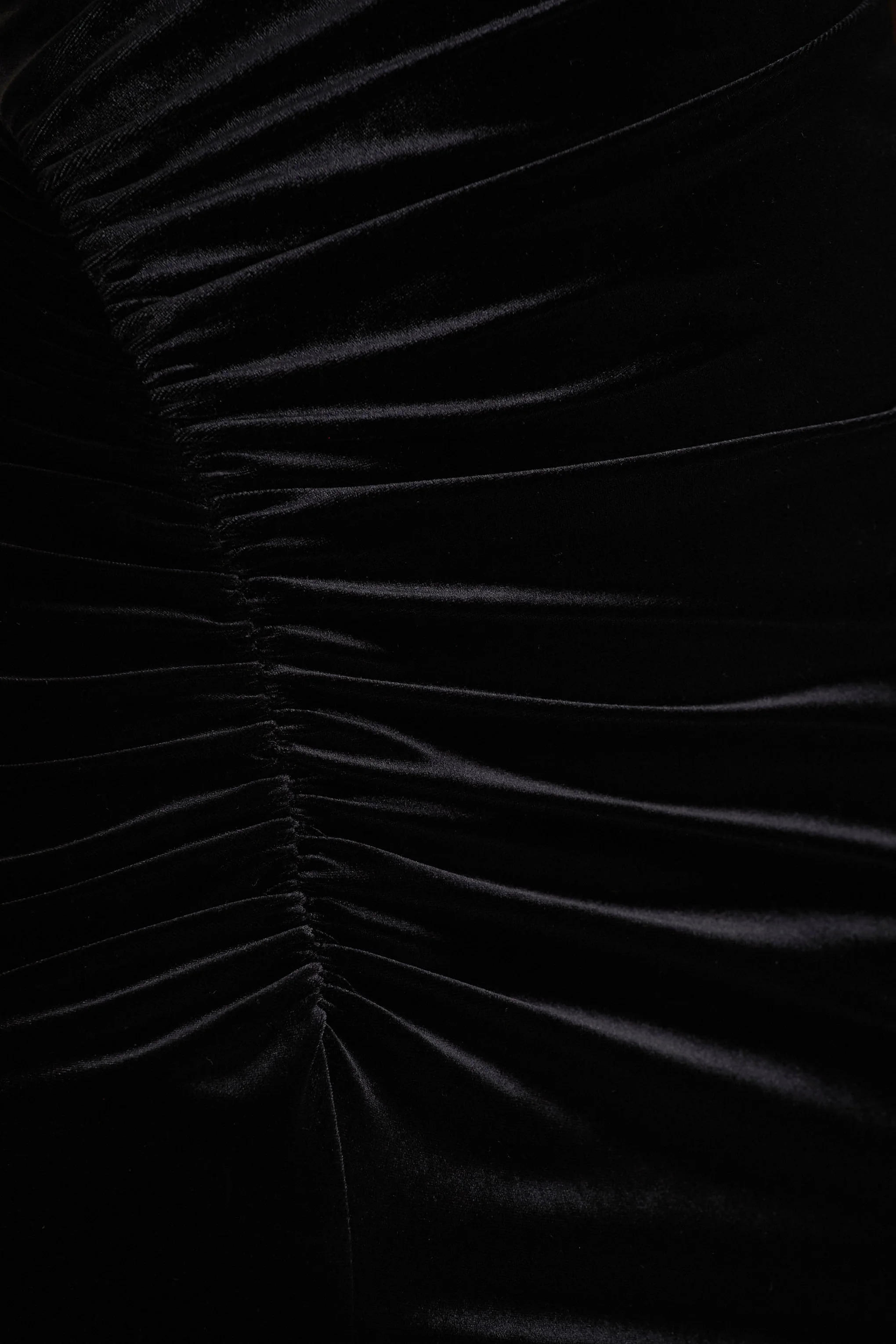 Camilla | Black Velvet Asymmetric-Neck Maxi Dress With Ruched Detailing