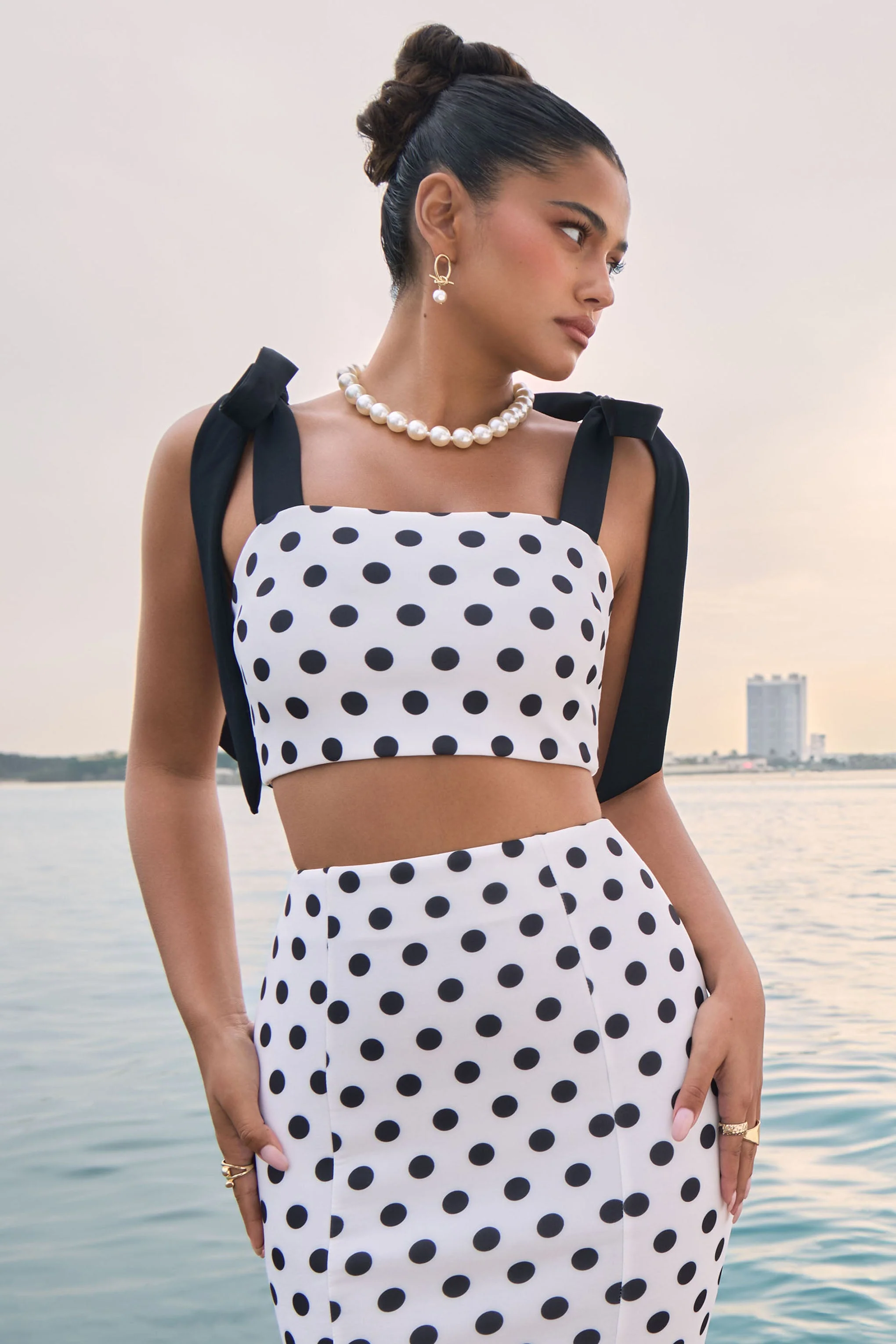 Phoebe | Black & White Polka Dot Crop Top With Tie Straps Tie
