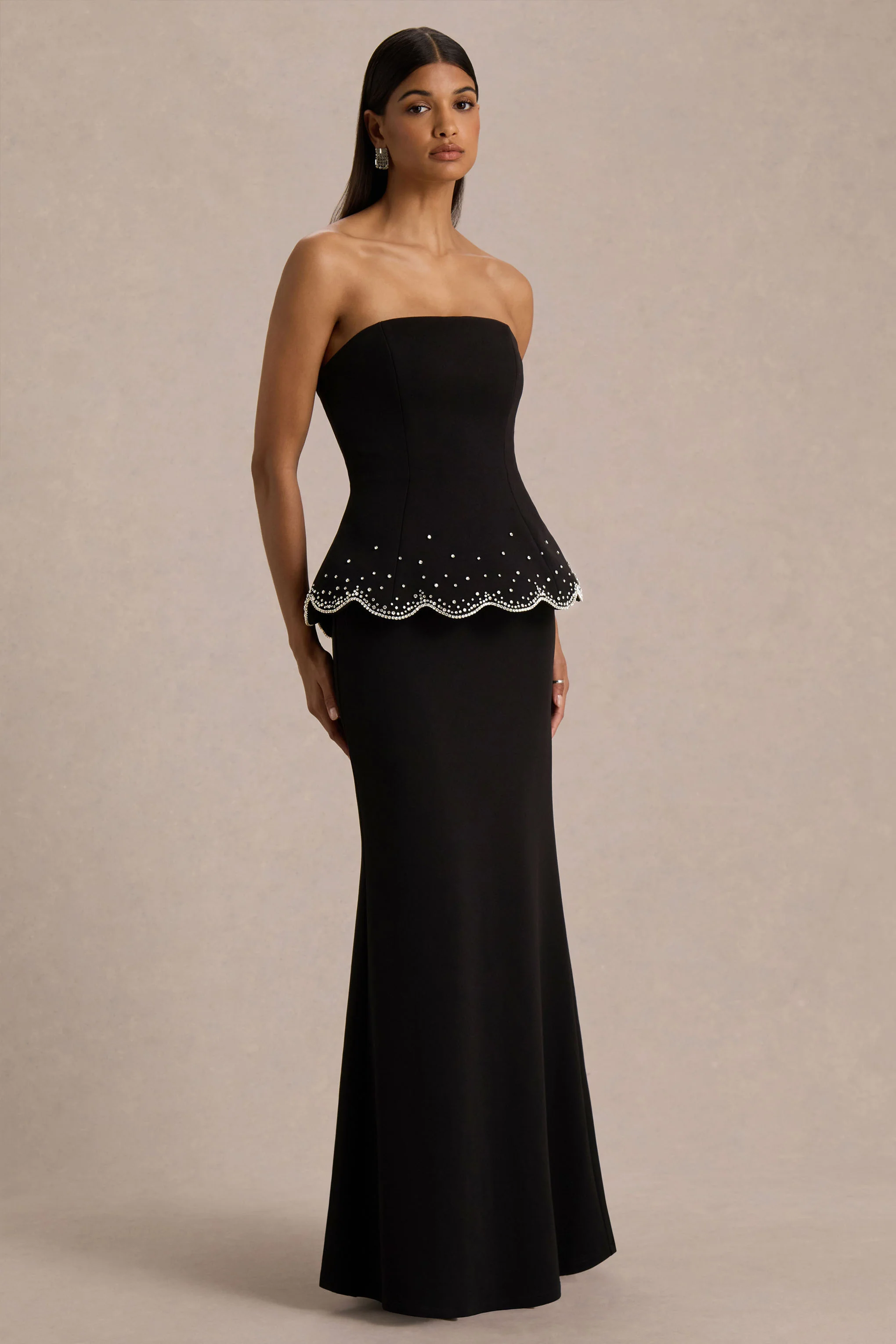 Robin | Black Hand-Embellished Strapless Corset Maxi Dress