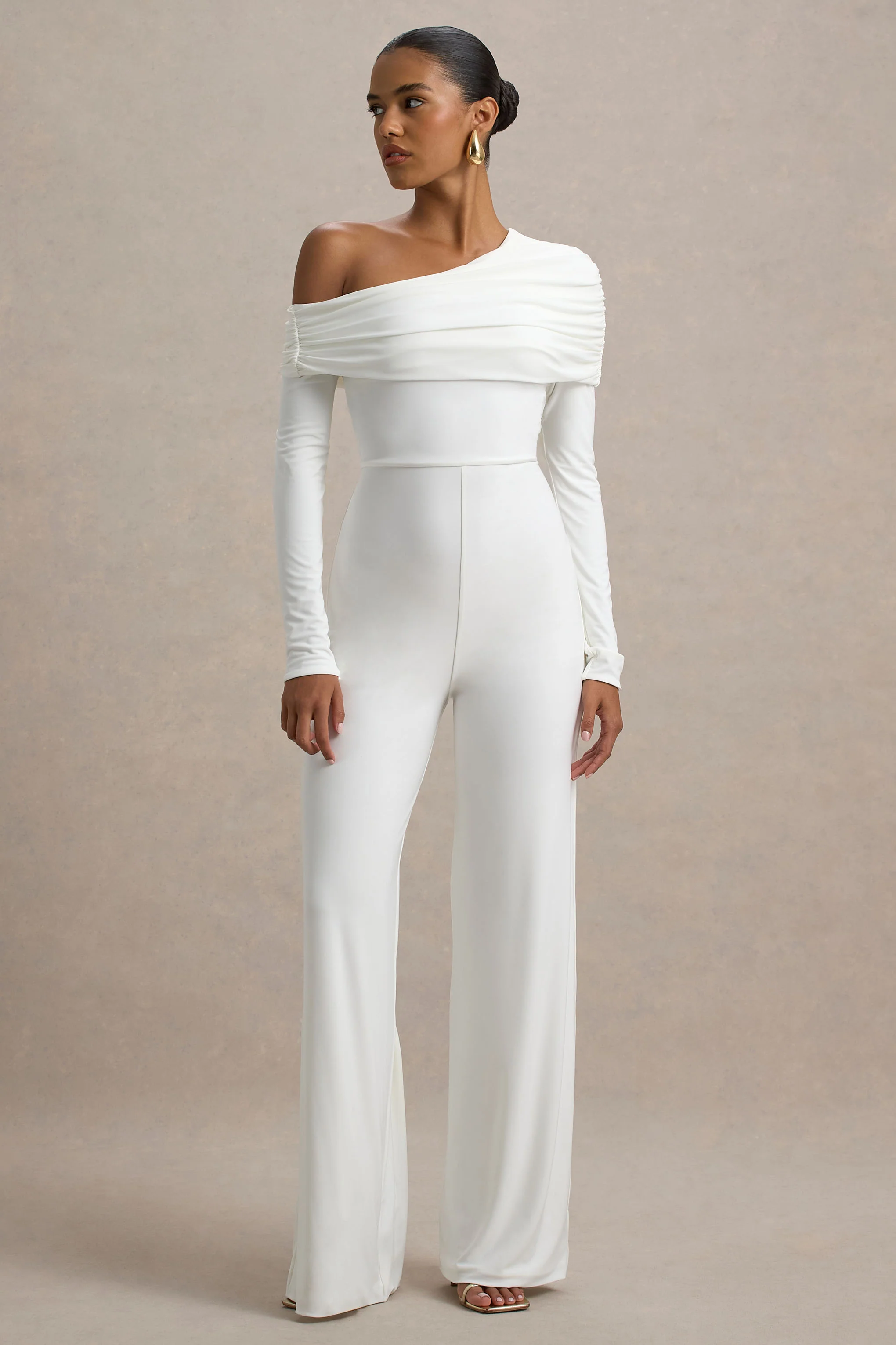 Gracious | White Jumpsuit With Asymmetric Neckline