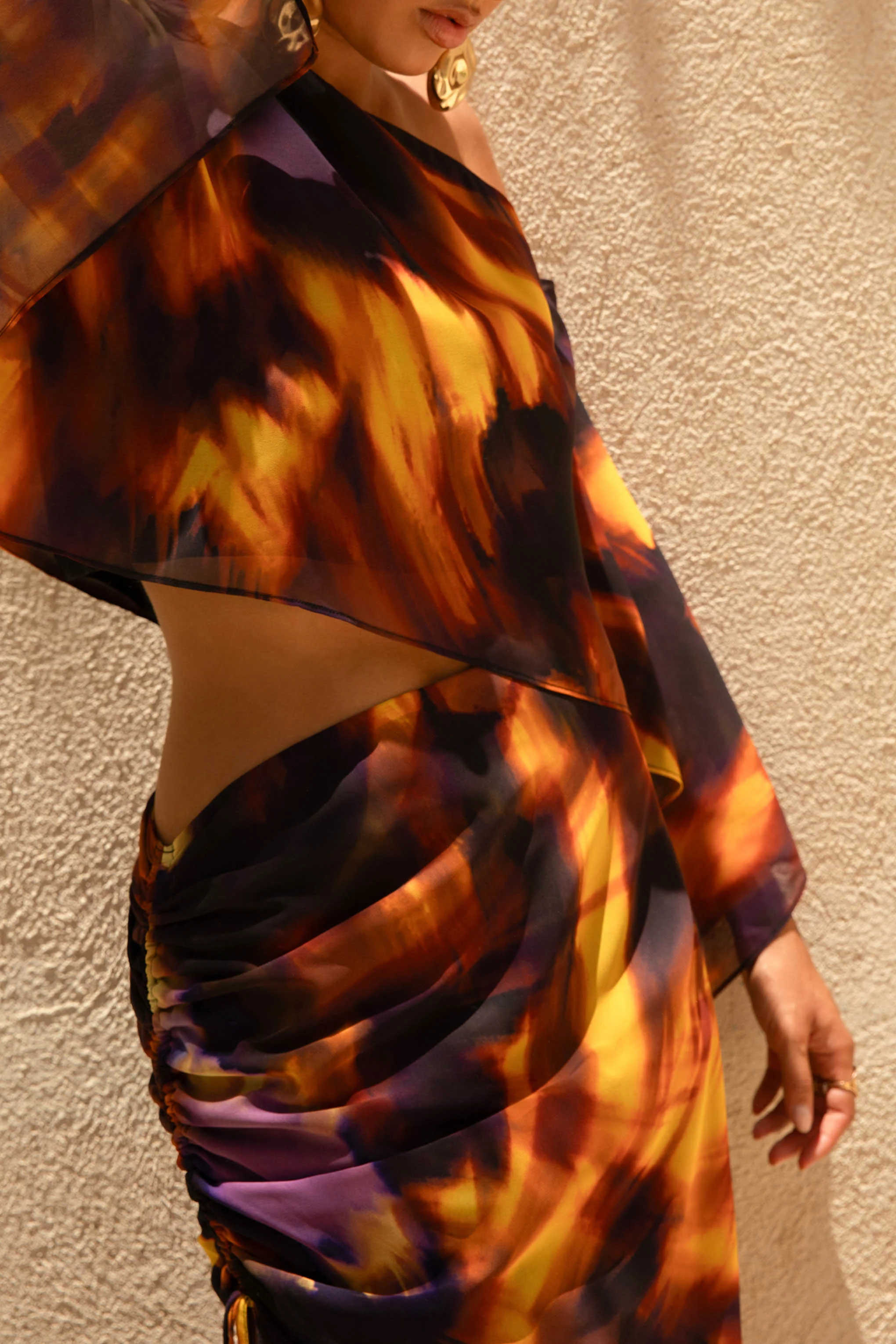 Nadine | Smoke Print Asymmetric Maxi Skirt With Split