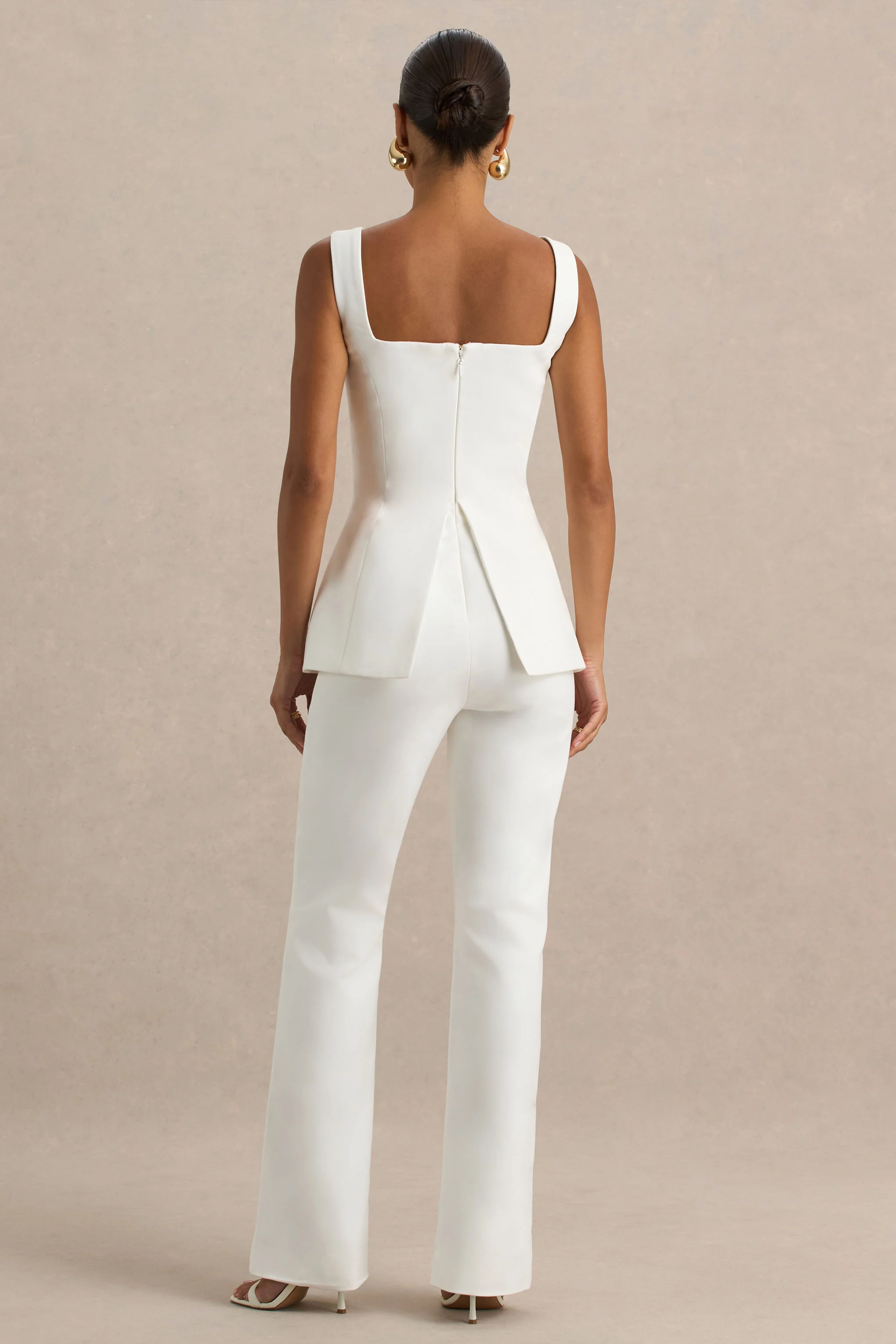 Aceline | White Square-Neck Tailored Jumpsuit