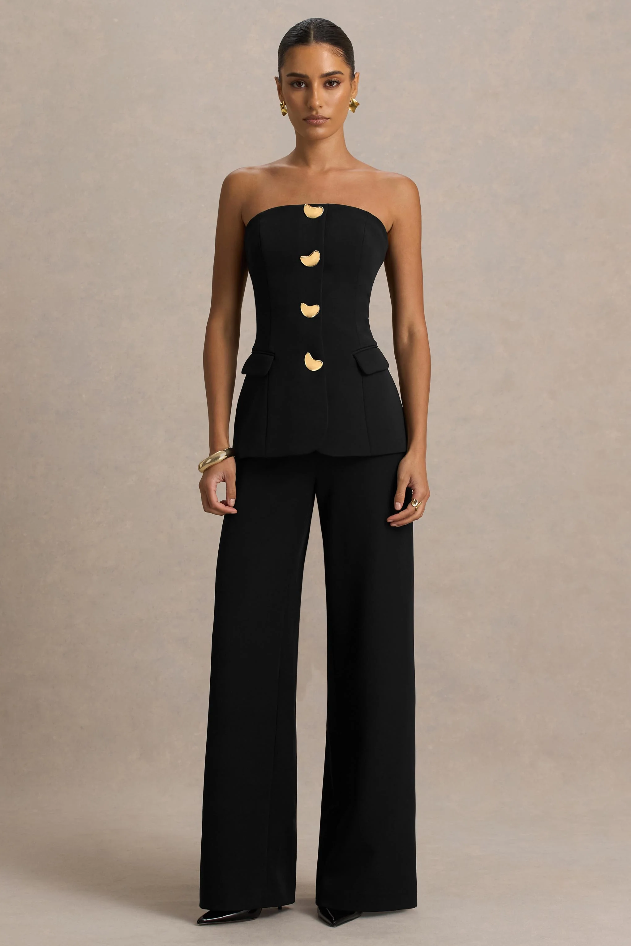 Zoey | Black Bandeau-Neck Jumpsuit