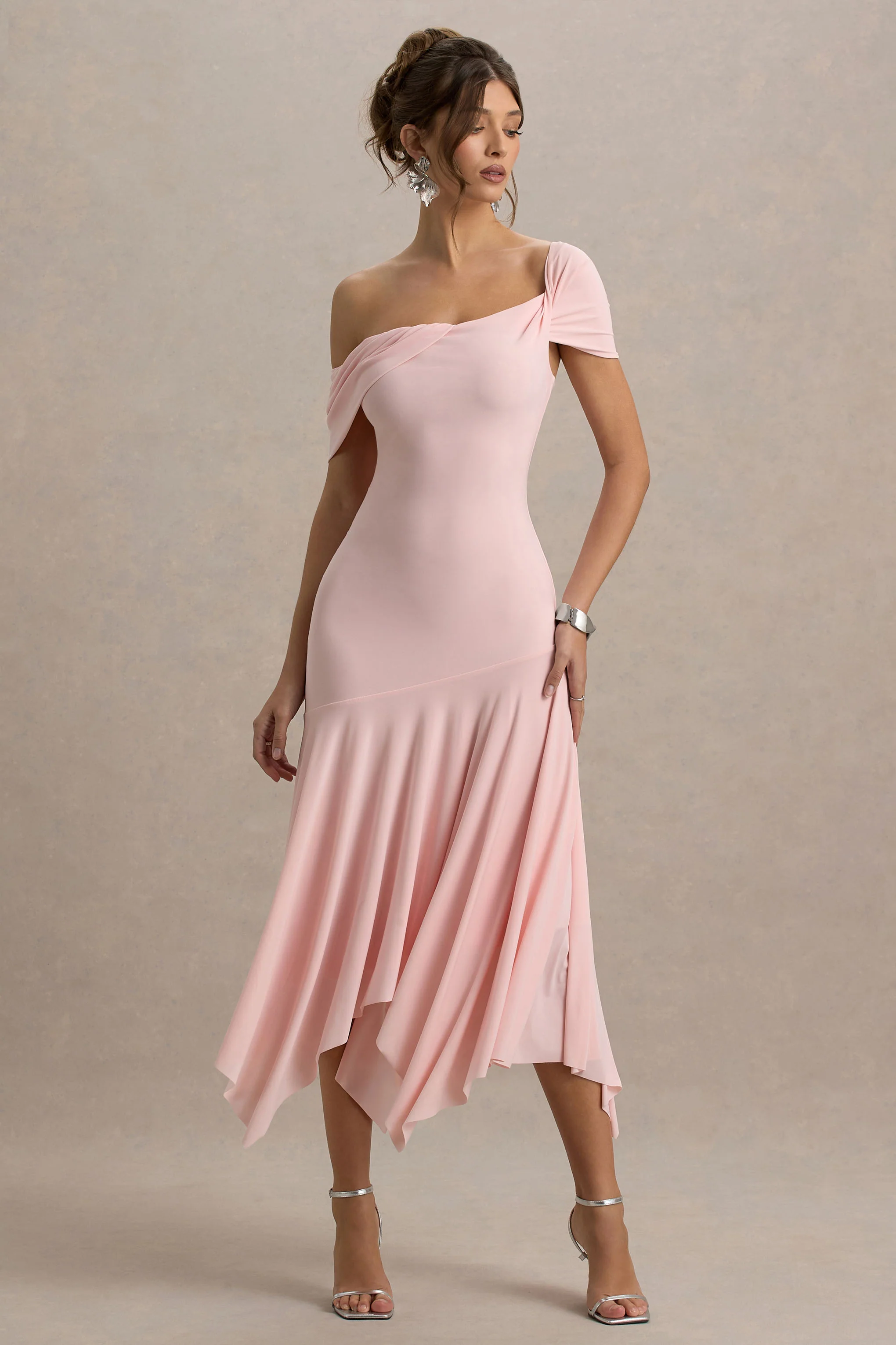 Castor | Pink Asymmetric Midi Dress