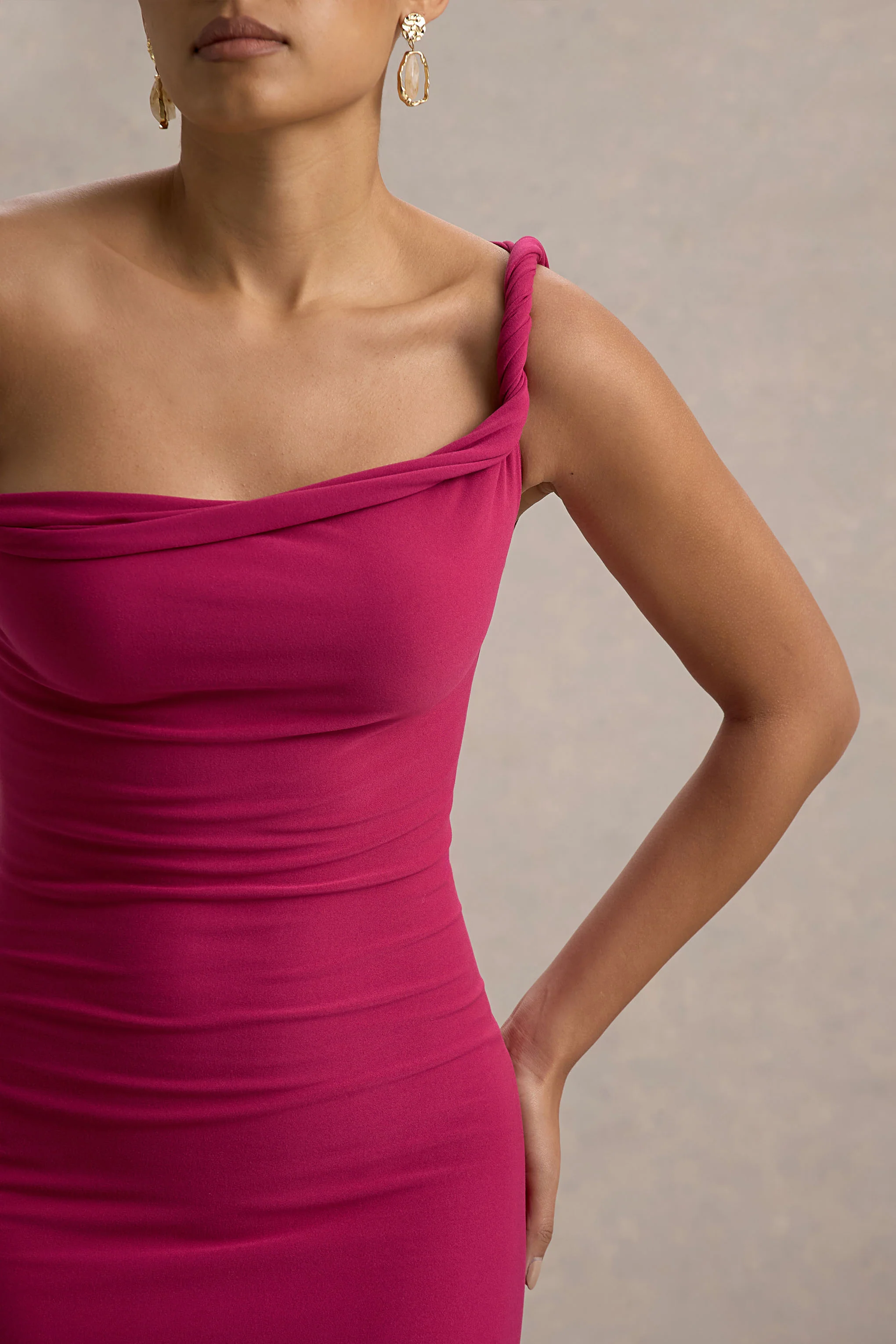 Lita | Hot Pink Twisted Asymmetric Maxi Dress