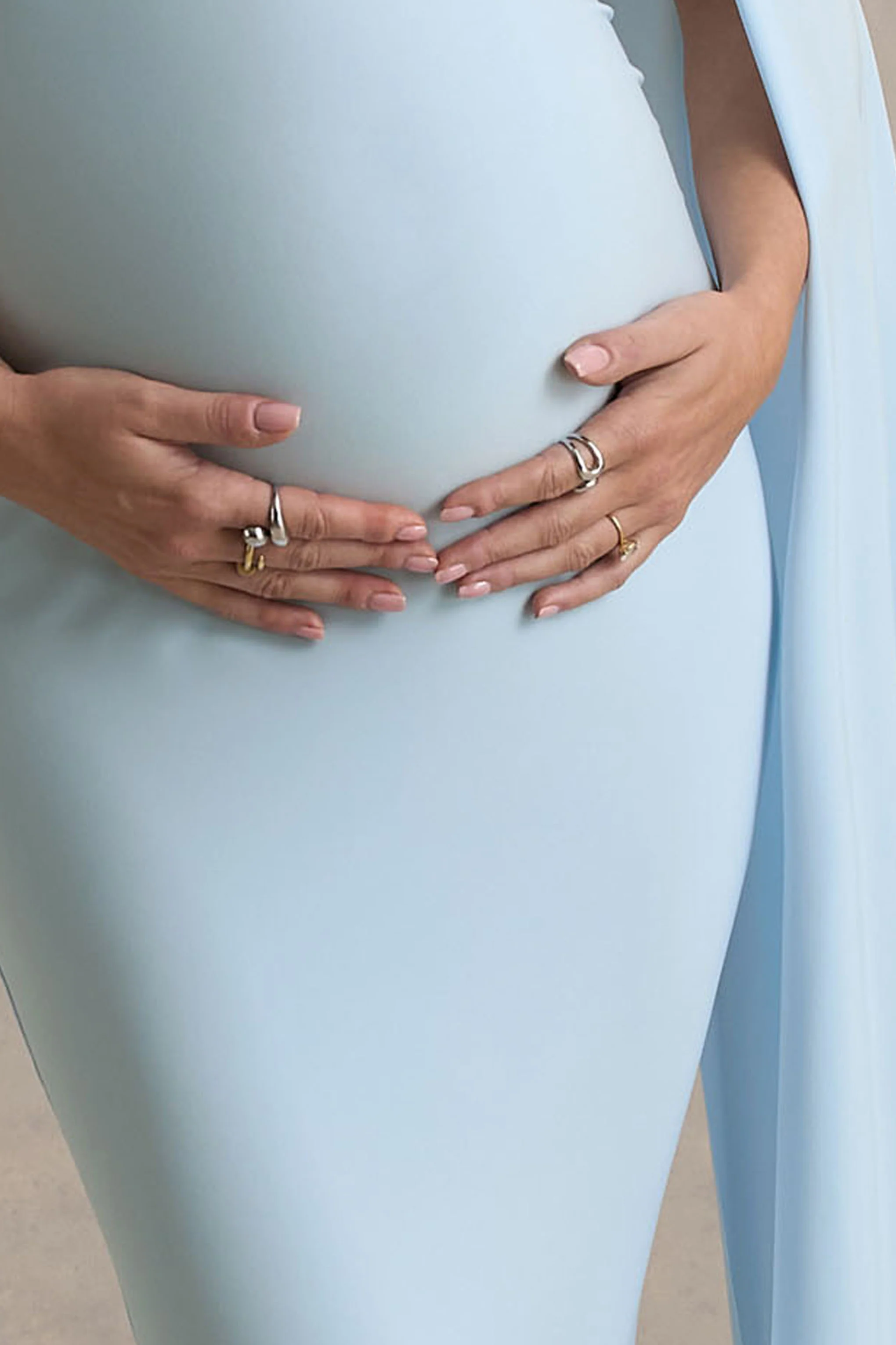 Aquila | Powder Blue Bardot Maternity Maxi Dress With Drape Sleeve