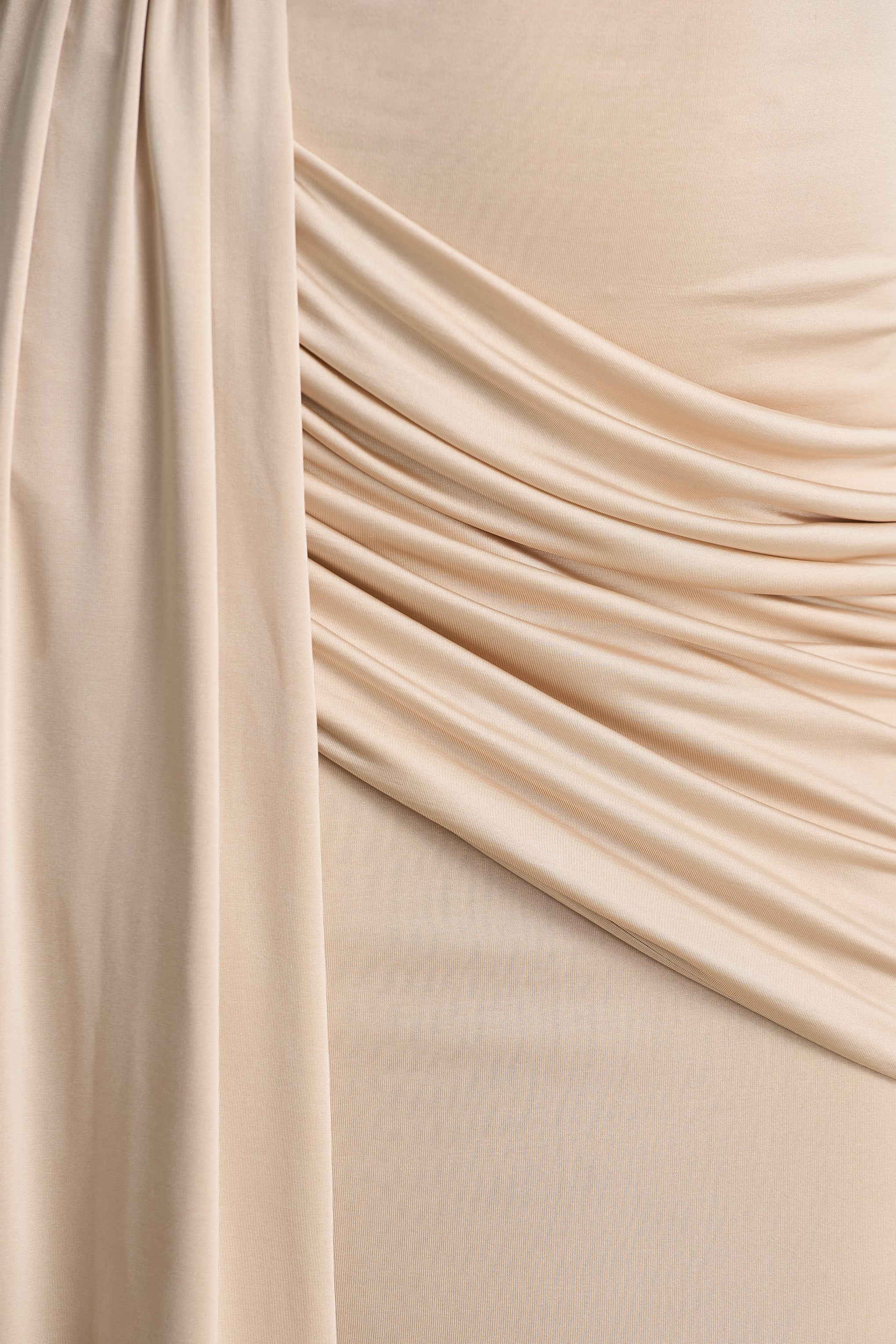 Romi | Champagne High-Neck Maxi Dress With Ruched Detailing