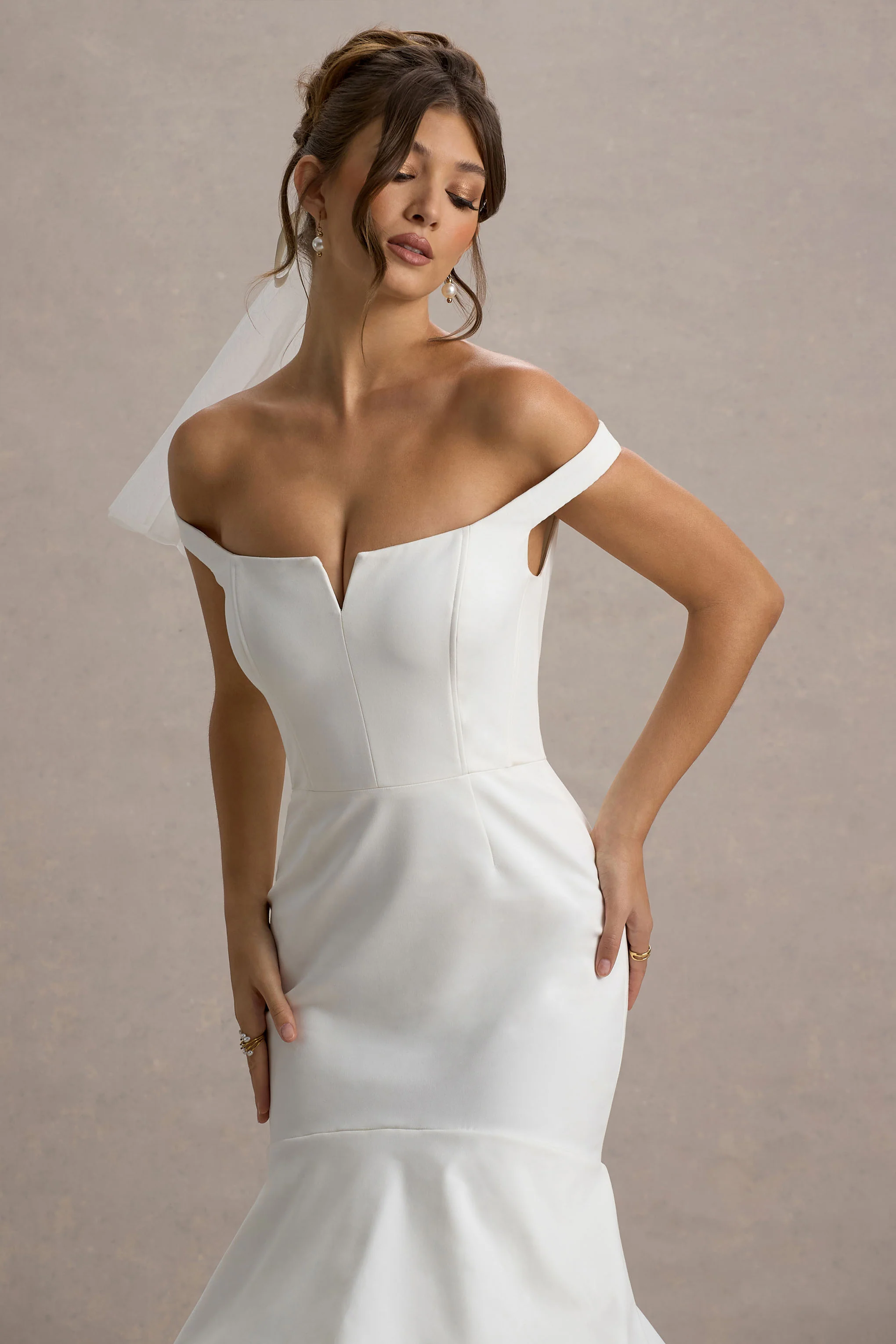 The Greatest | White & Cream Bardot Maxi Dress With Tulle Skirt