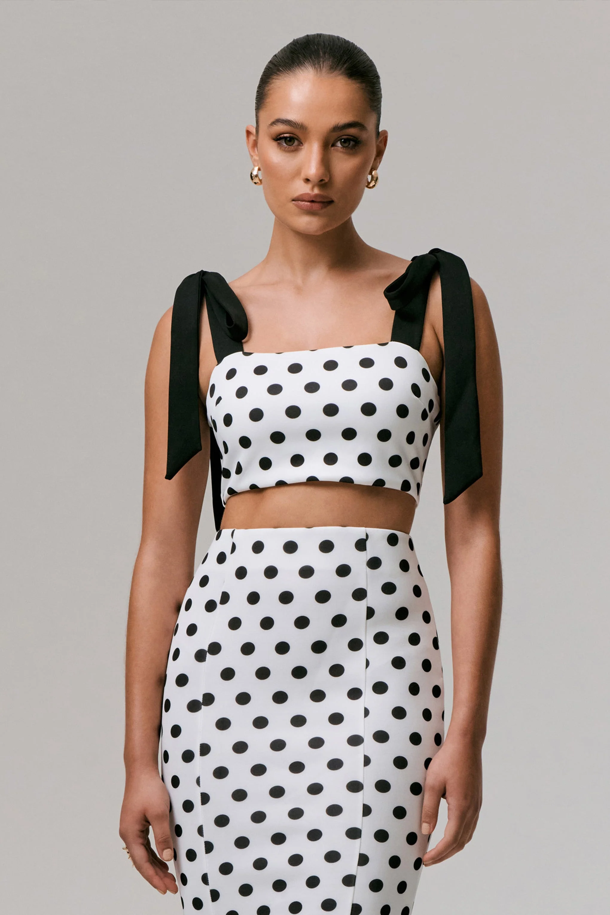 Phoebe | Black & White Polka Dot Crop Top With Tie Straps Tie