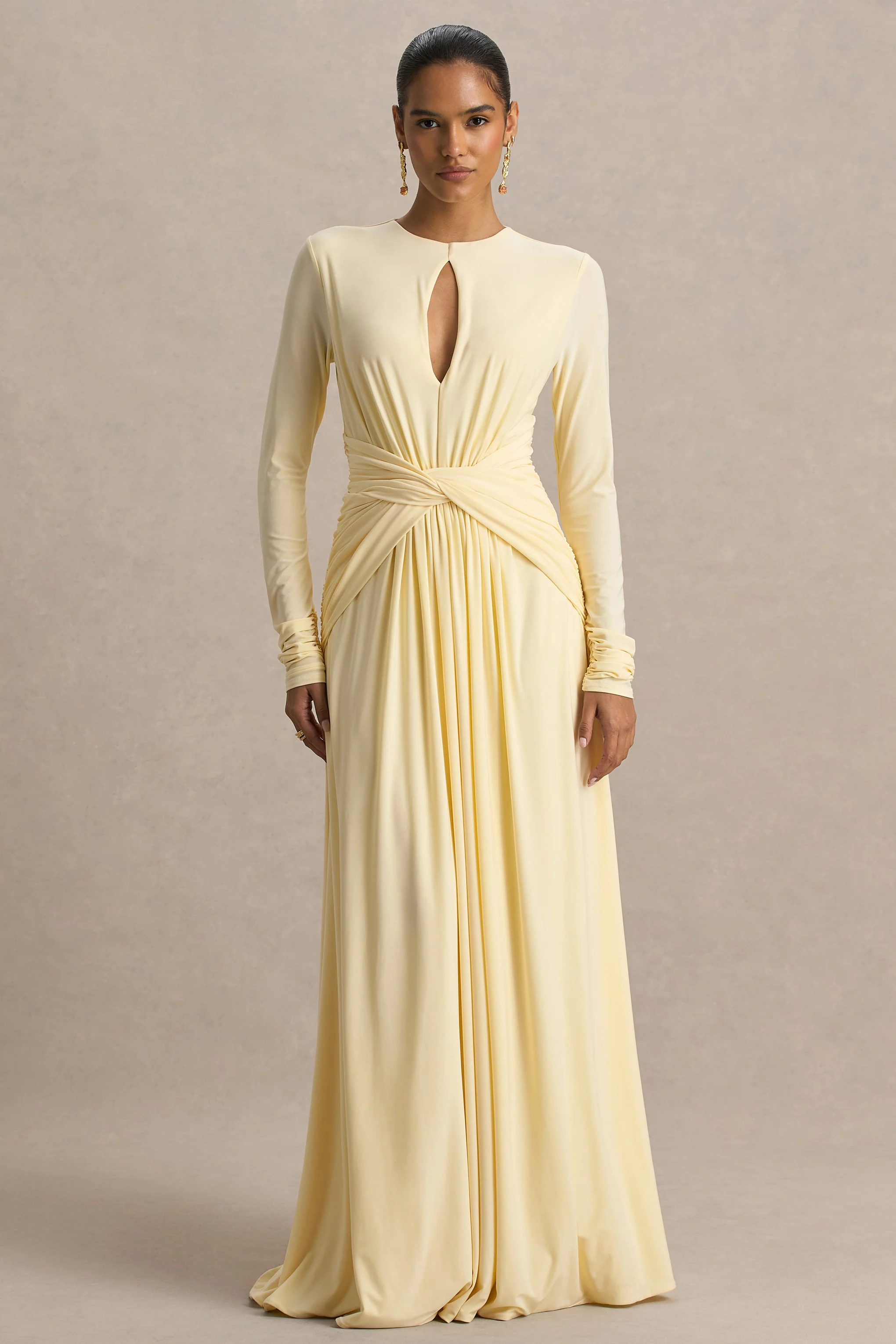 With Me | Lemon High-Neck Maxi Dress With Ruched Detailing