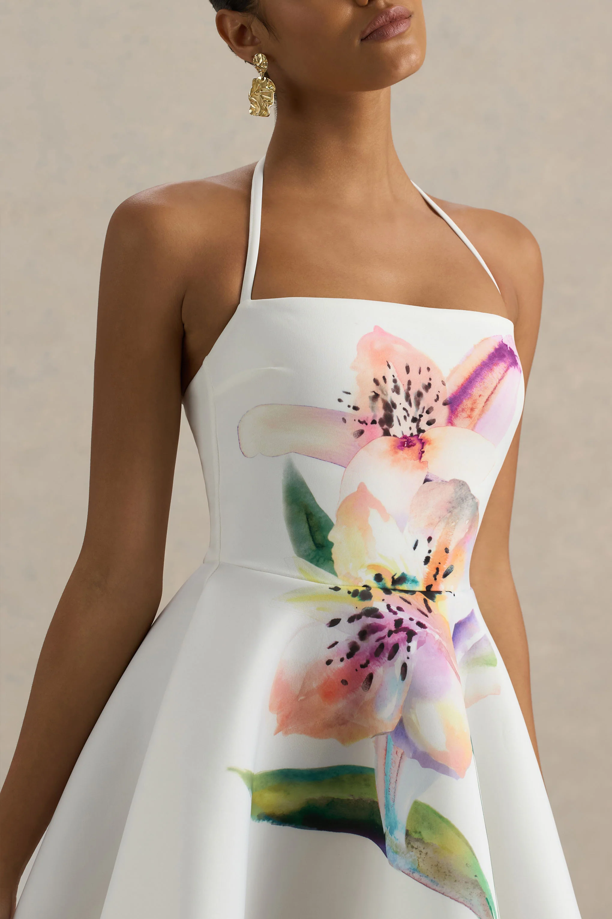 Taylor | White Lily Print Square-Neck Mini Dress