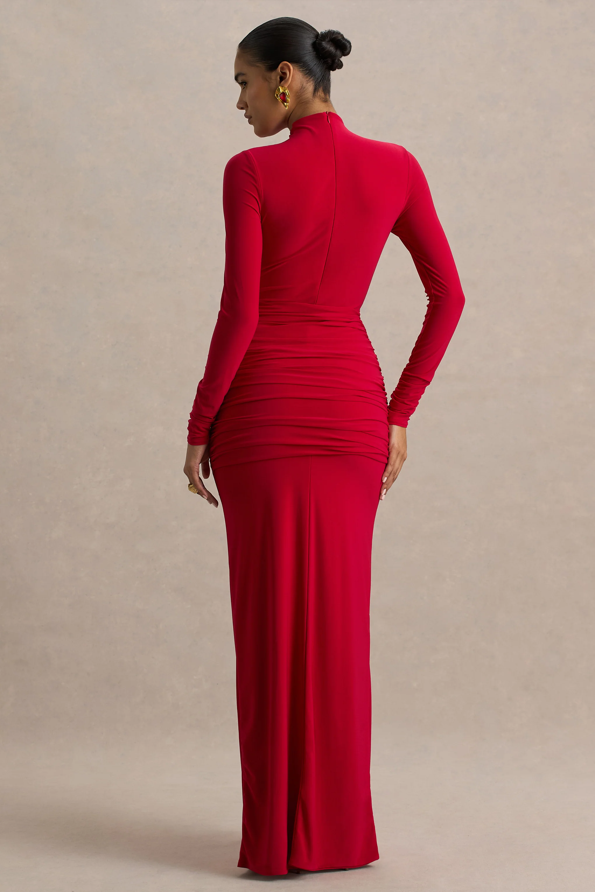Alula | Red High-Neck Maxi Dress With Twist Detail