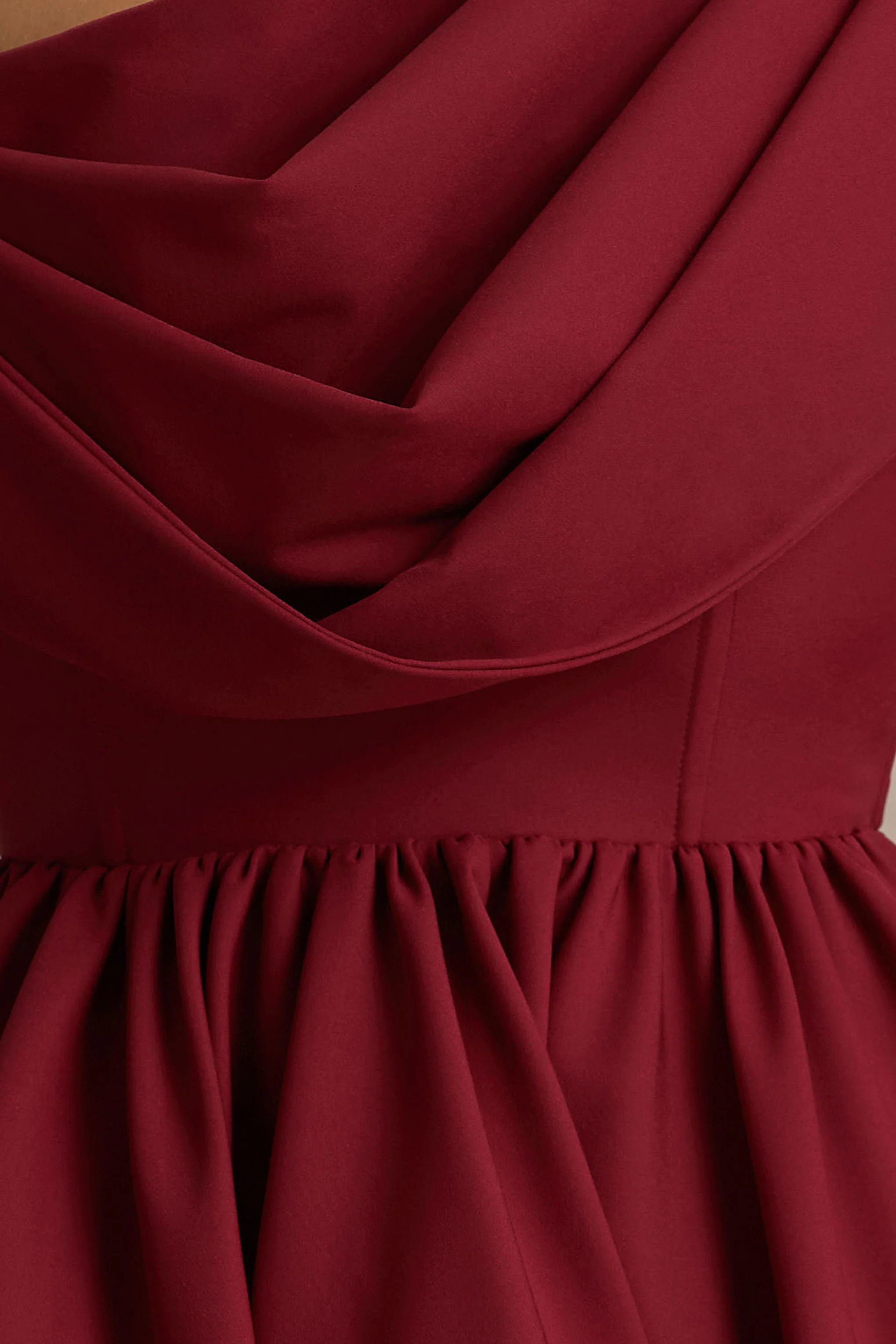 Verona | Burgundy  Draped Asymmetric-Neck Skater Mini Dress