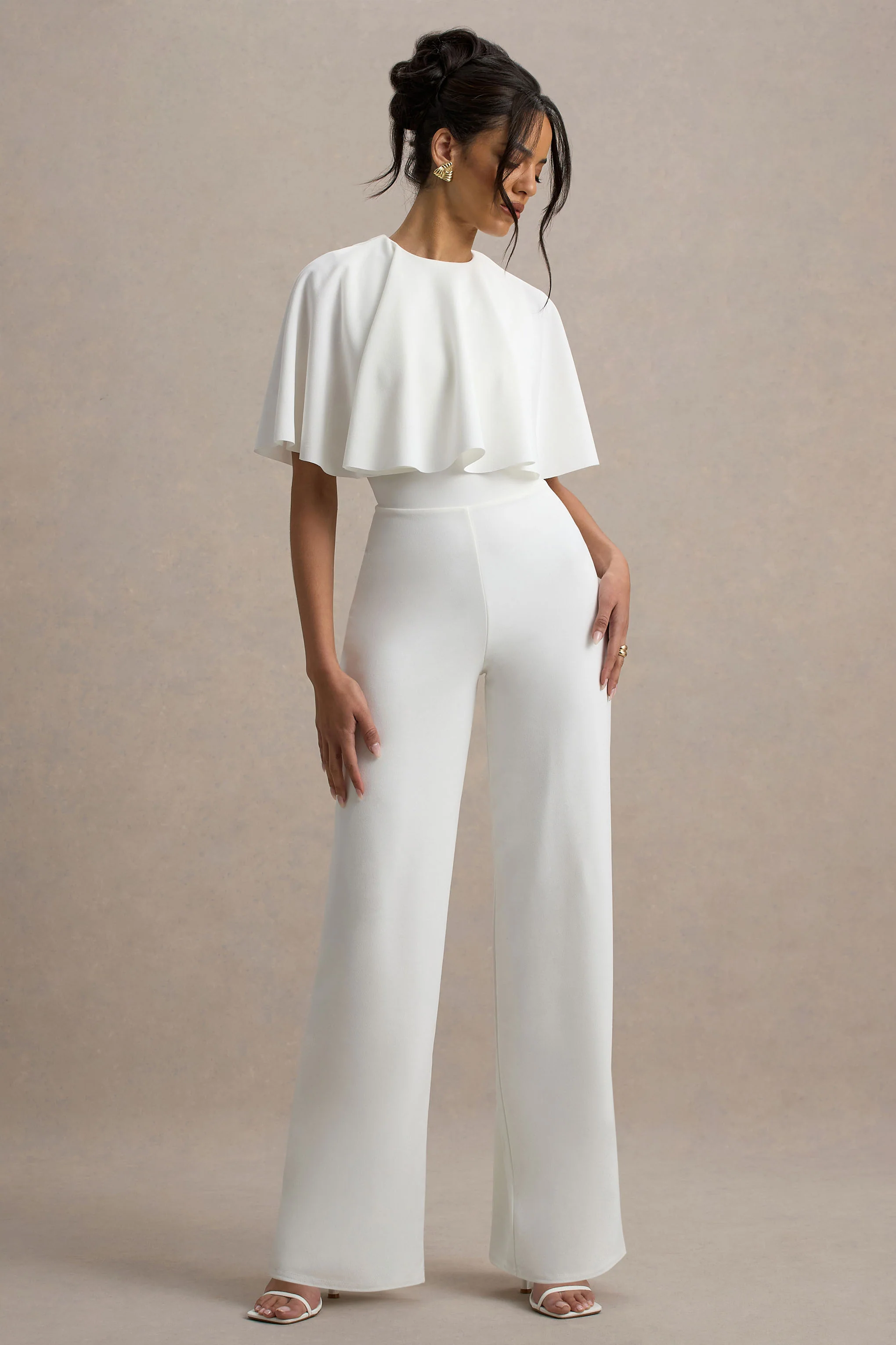 Leanna | White Straight-Leg Jumpsuit With Cape