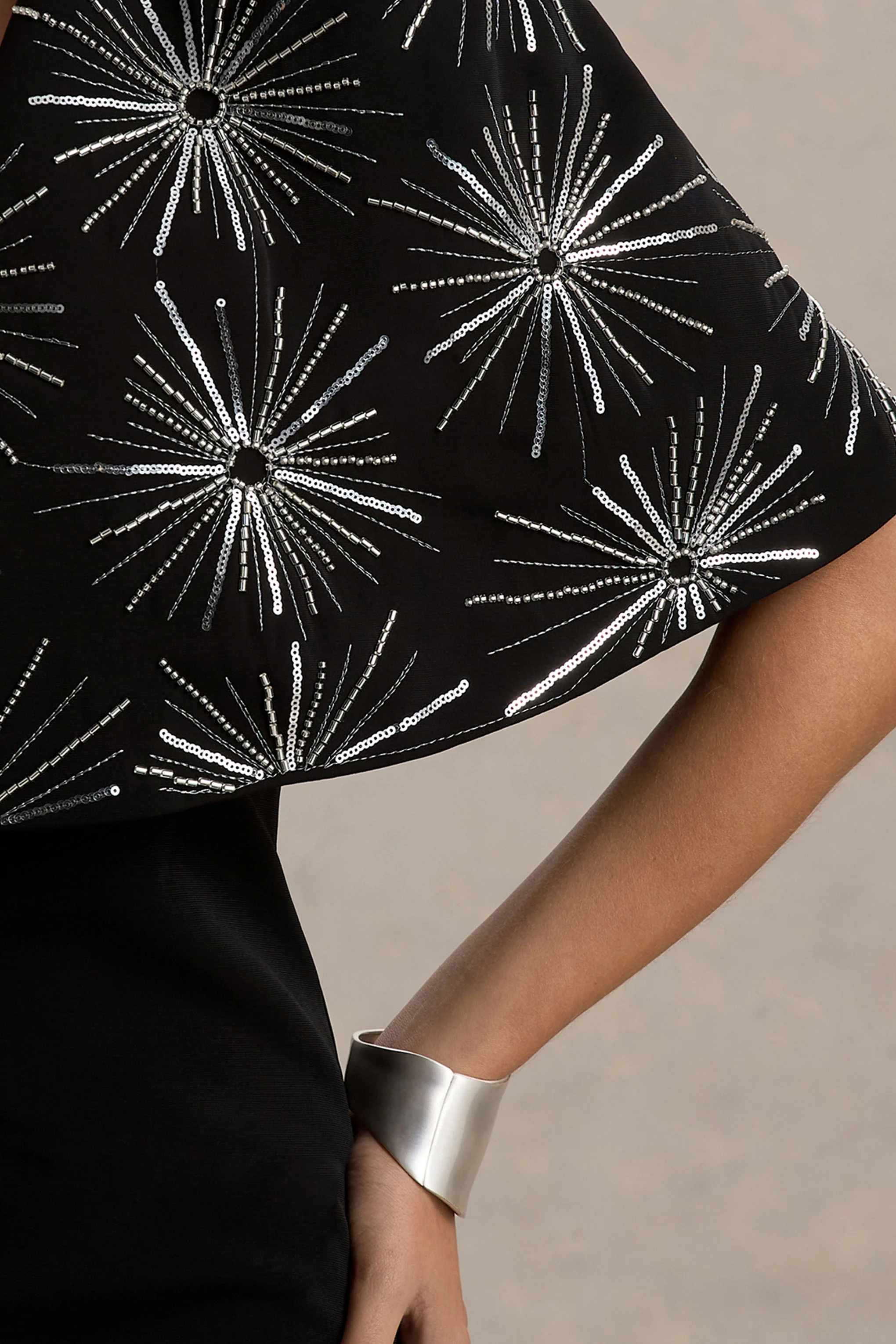 Agnella | Black Embellished V-Neck Maxi Dress