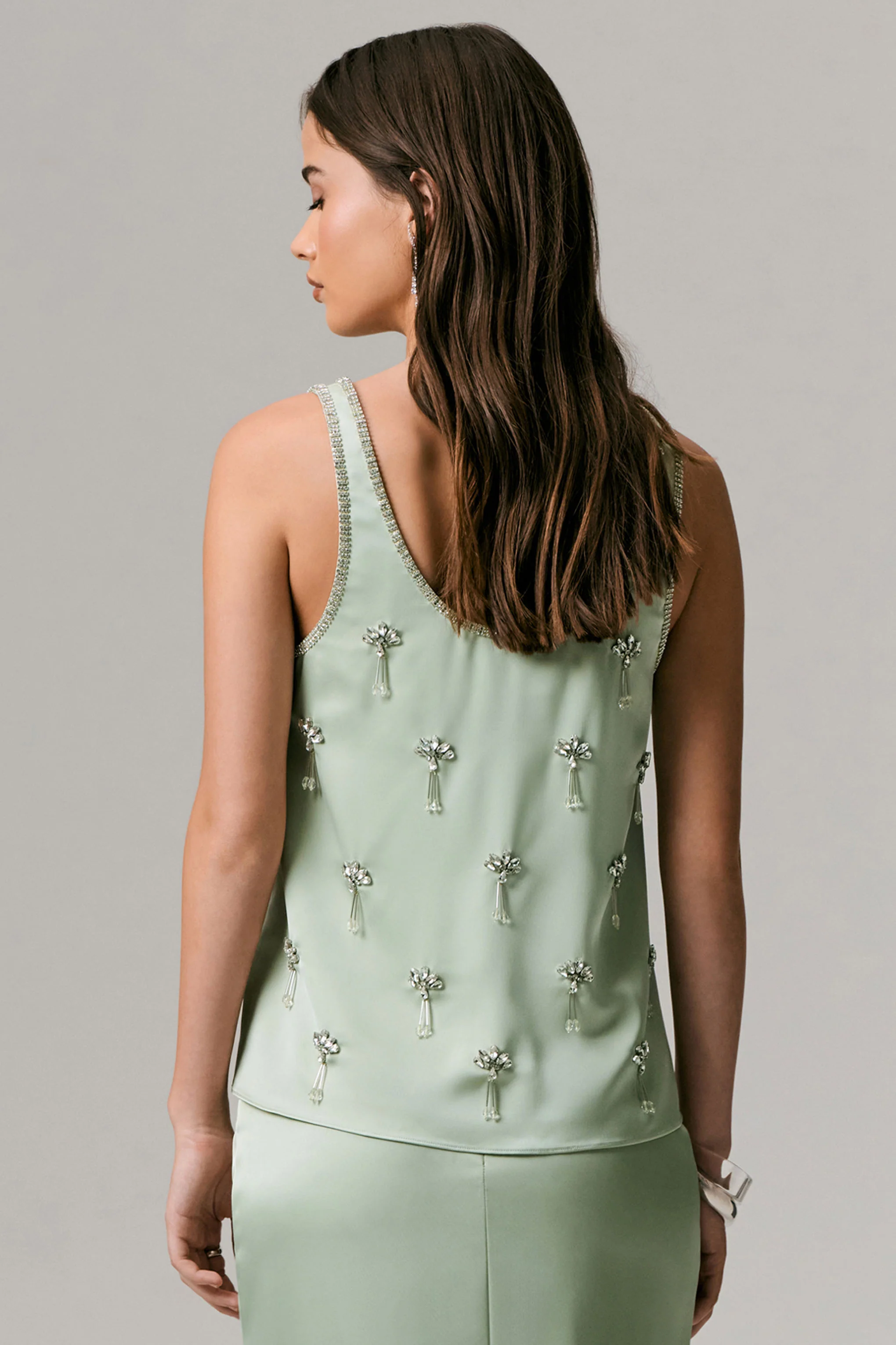 Arianna | Mint Satin Scoop-Neck Embellished Top