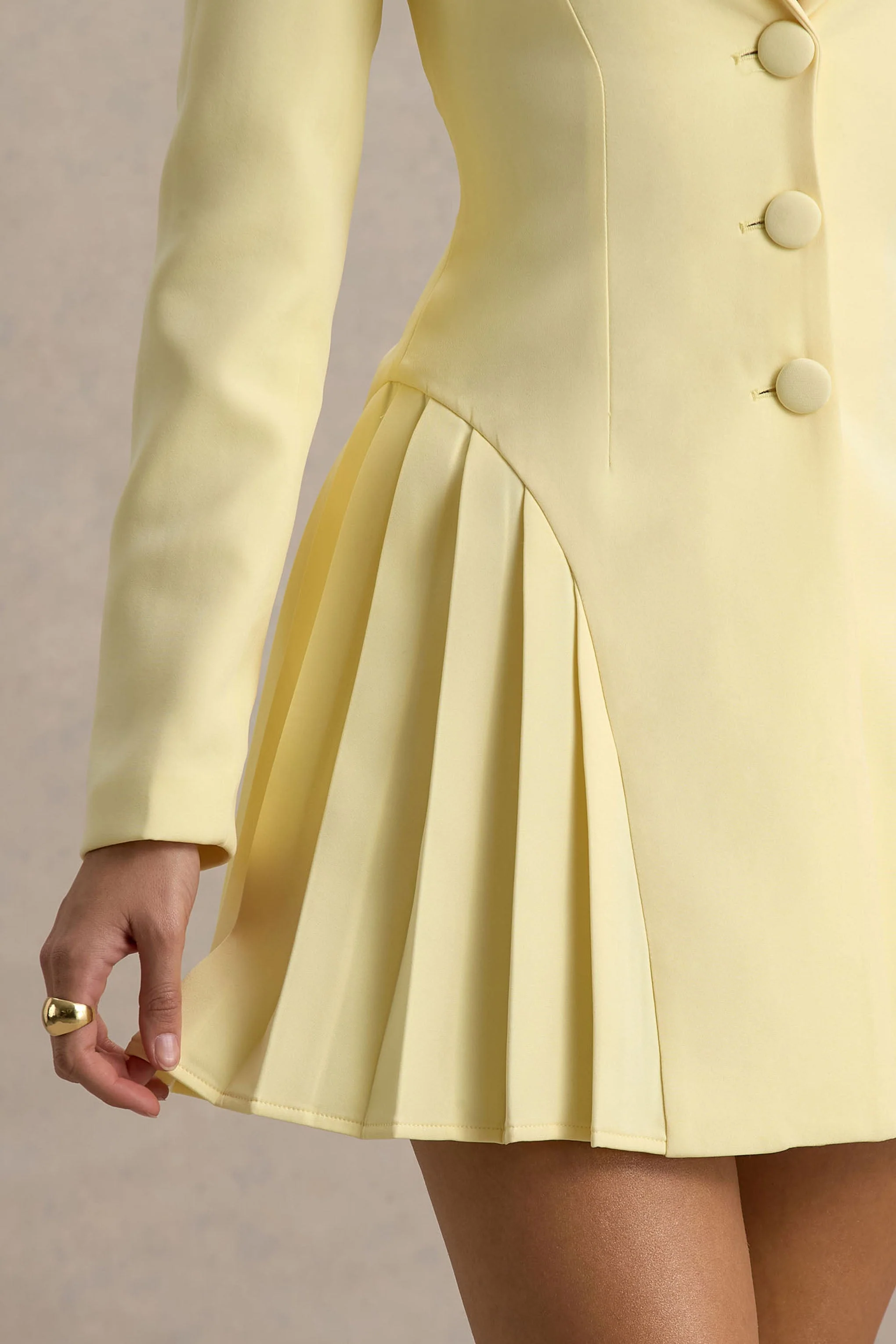 Blossoming | Lemon Plunge-Neck Tailored Mini Dress With Pleating