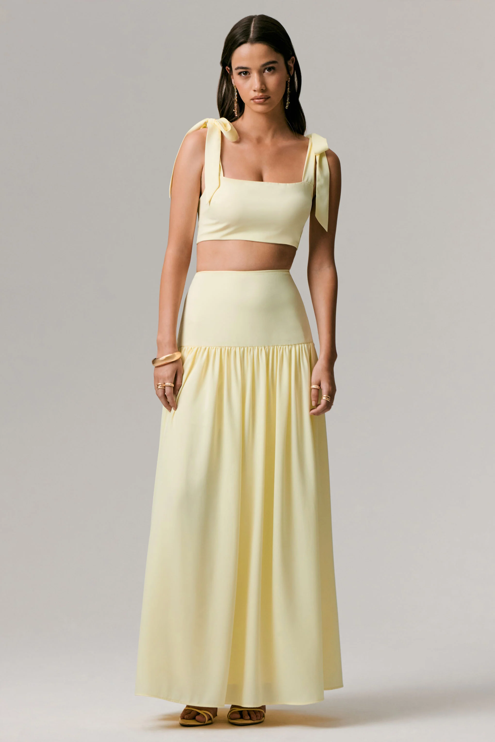 Reminiscent | Lemon Ruched Maxi Skirt