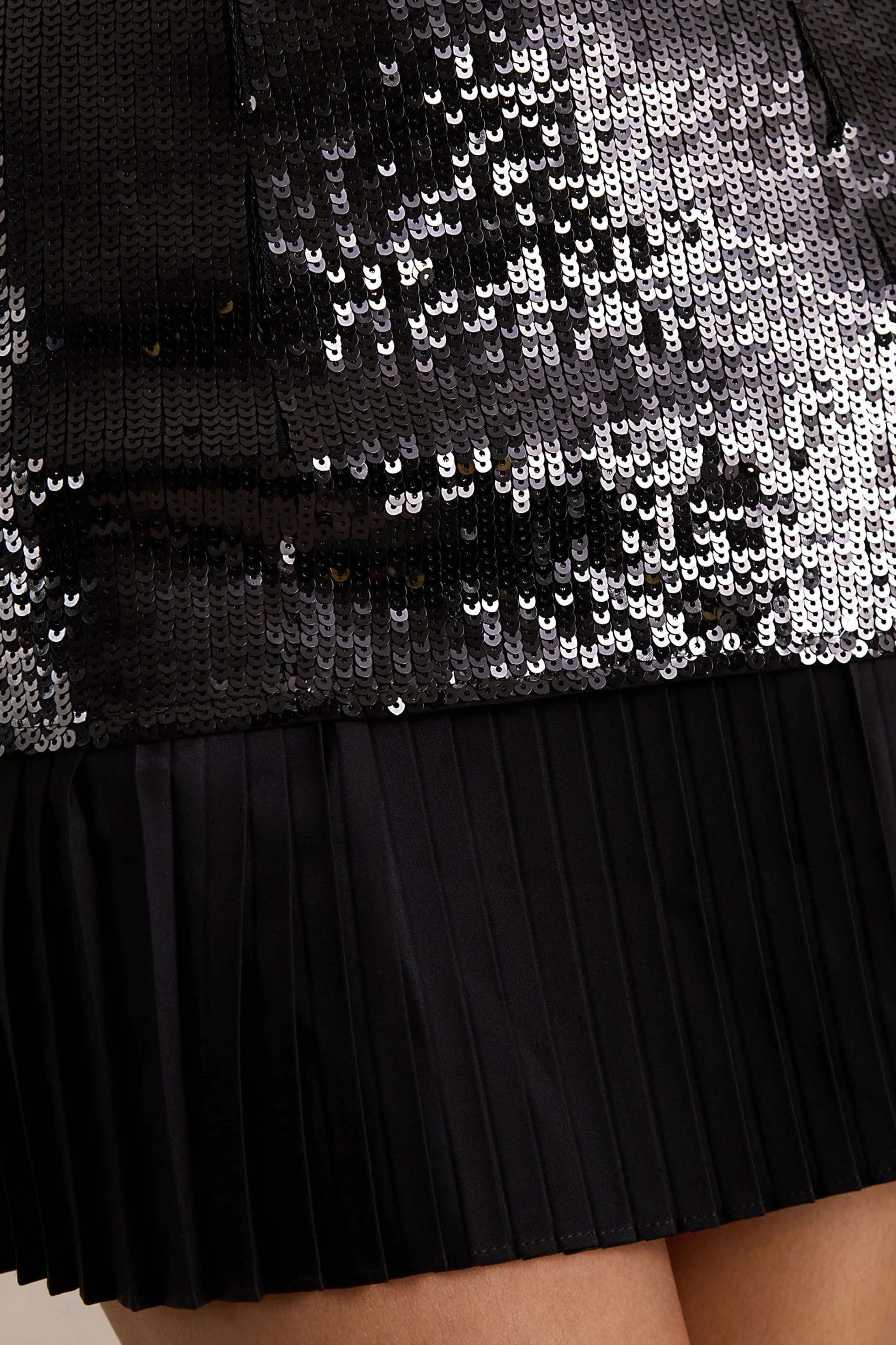 North | Black Sequin High-Neck Mini Dress With Pleats