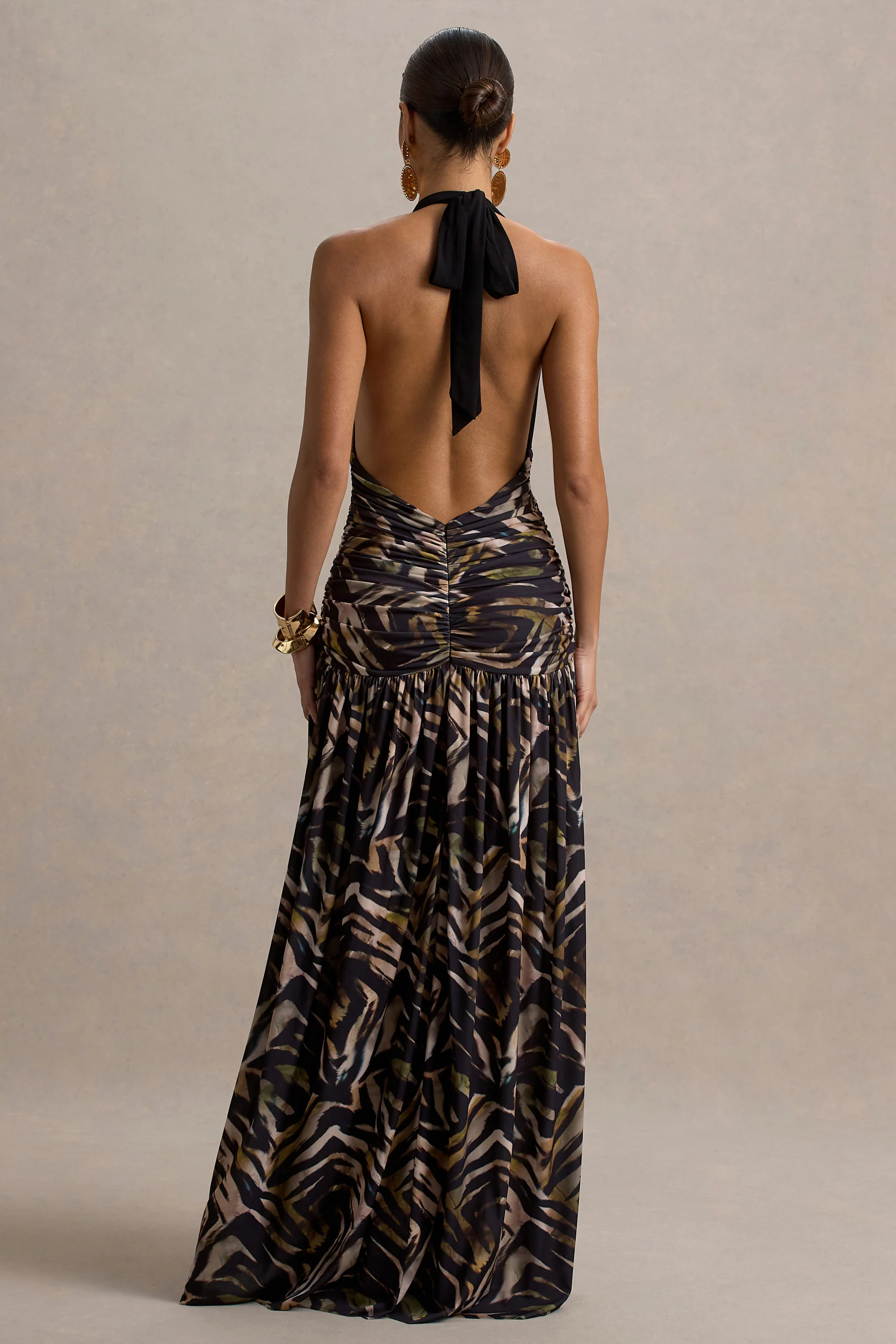 Ferreira | Zebra Print Plunge-Neck Maxi Dress