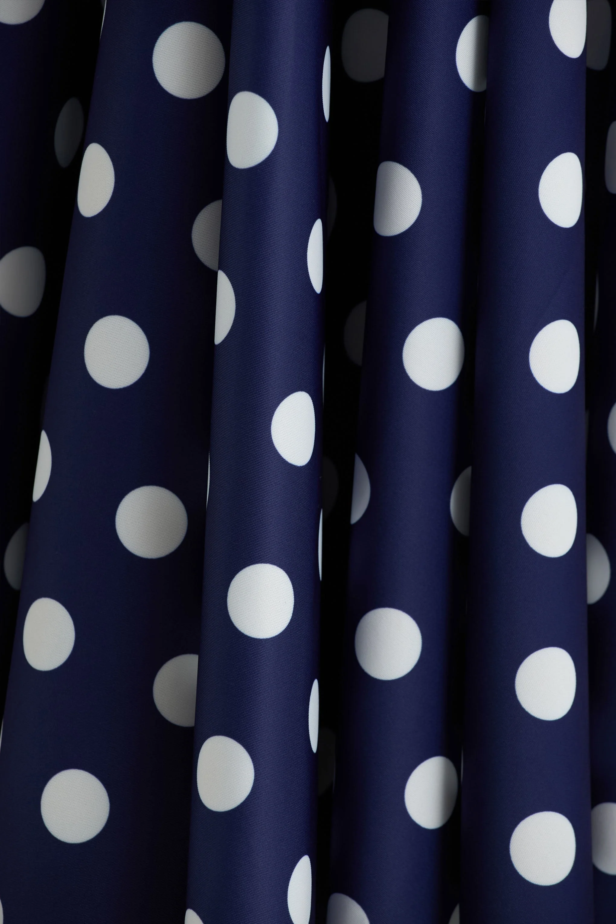 Berta | Navy And White Polka-Dot Square-Neck Midi Dress
