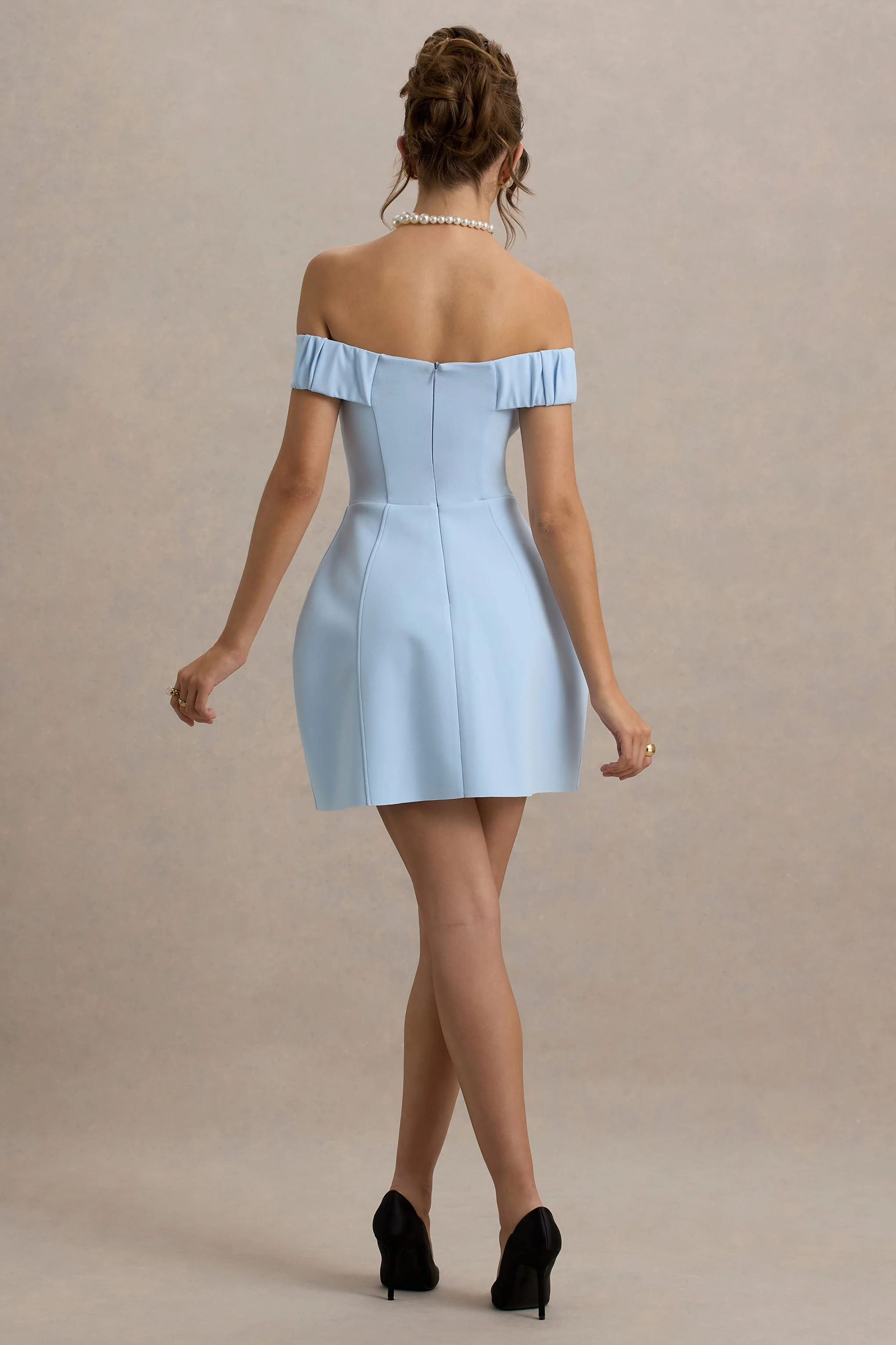 Lavender | Powder Blue Sweetheart Mini Dress With Bow Detail