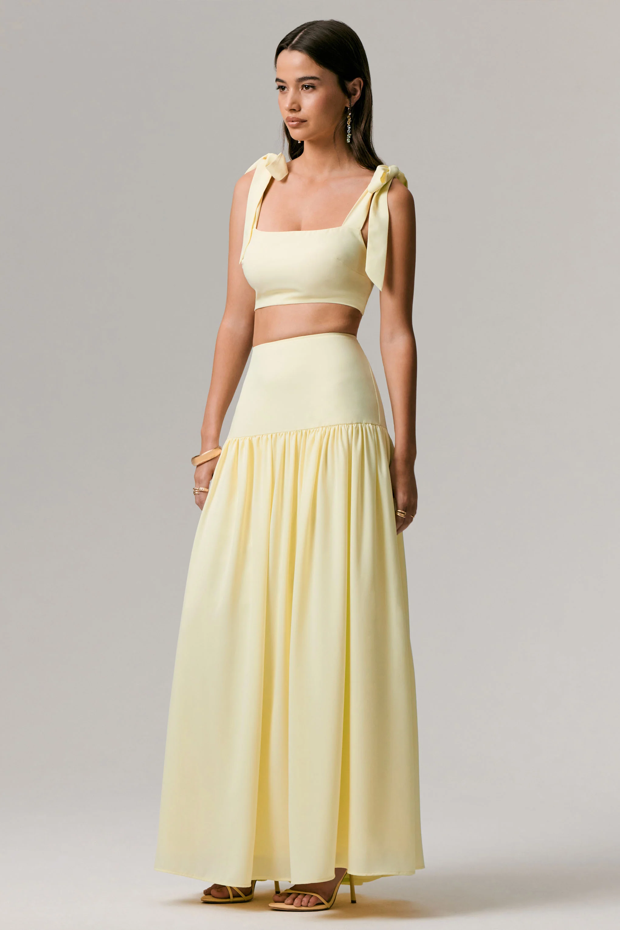 Reminiscent | Lemon Ruched Maxi Skirt