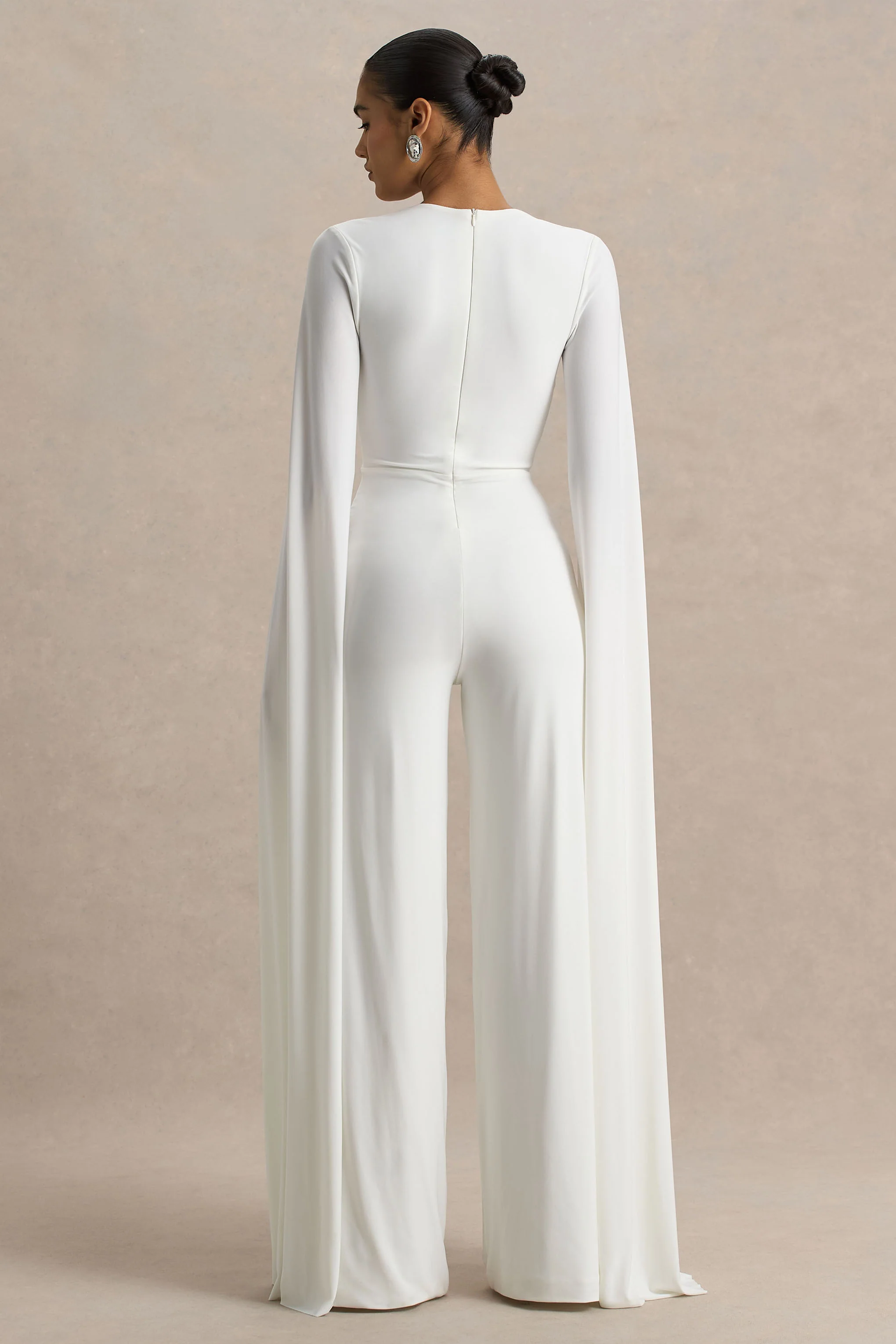 Zara | White Square-Neck Jumpsuit With Cape Sleeves