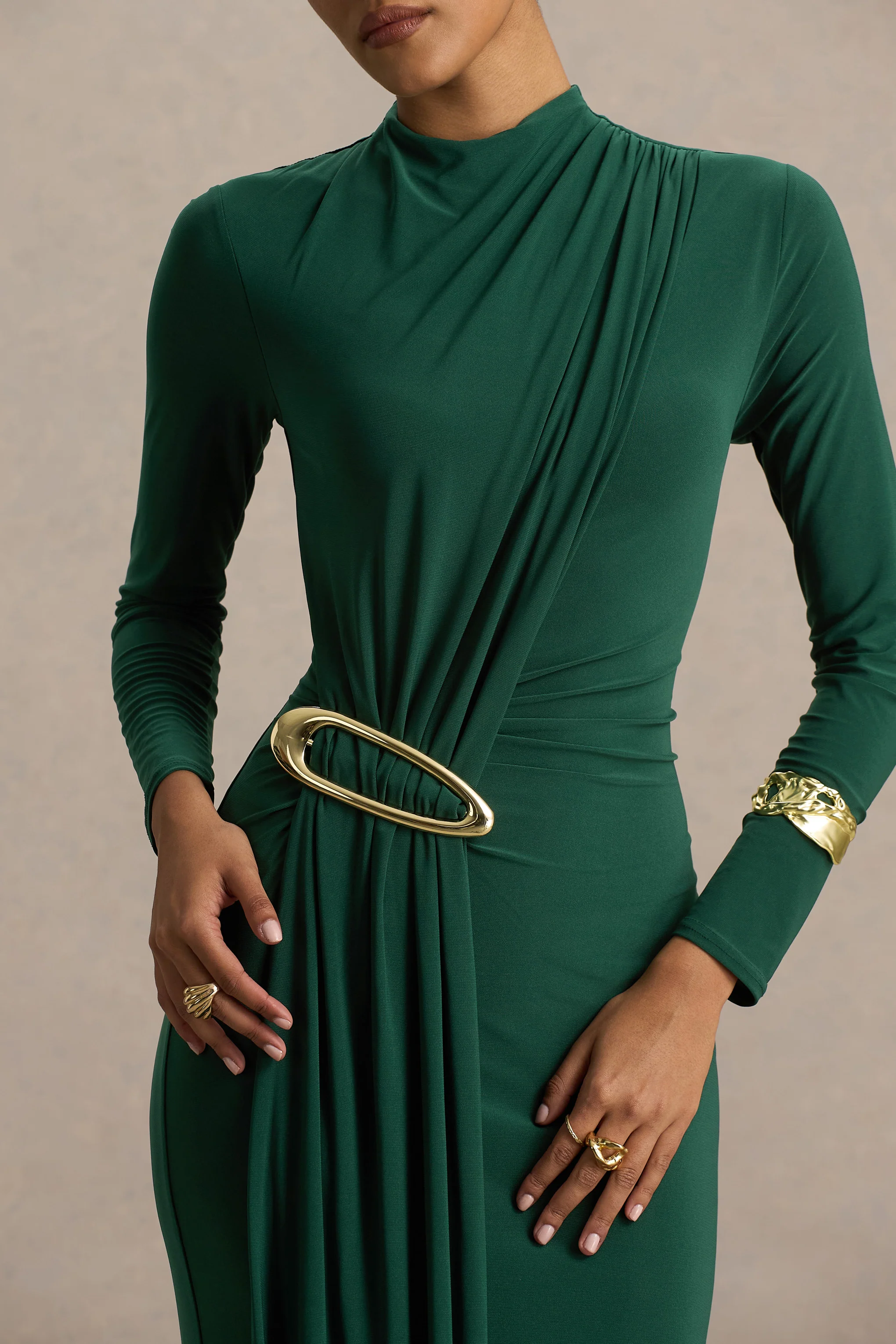 Zadie | Teal High-Neck Maxi Dress With Gathered-Detail