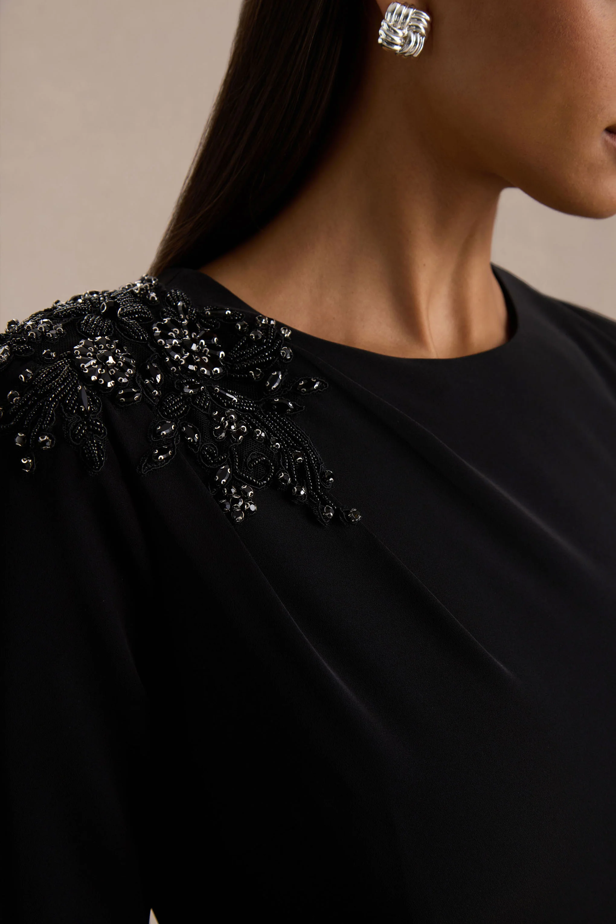 Fabiana | Black Hand-Embellished Maxi Skirt