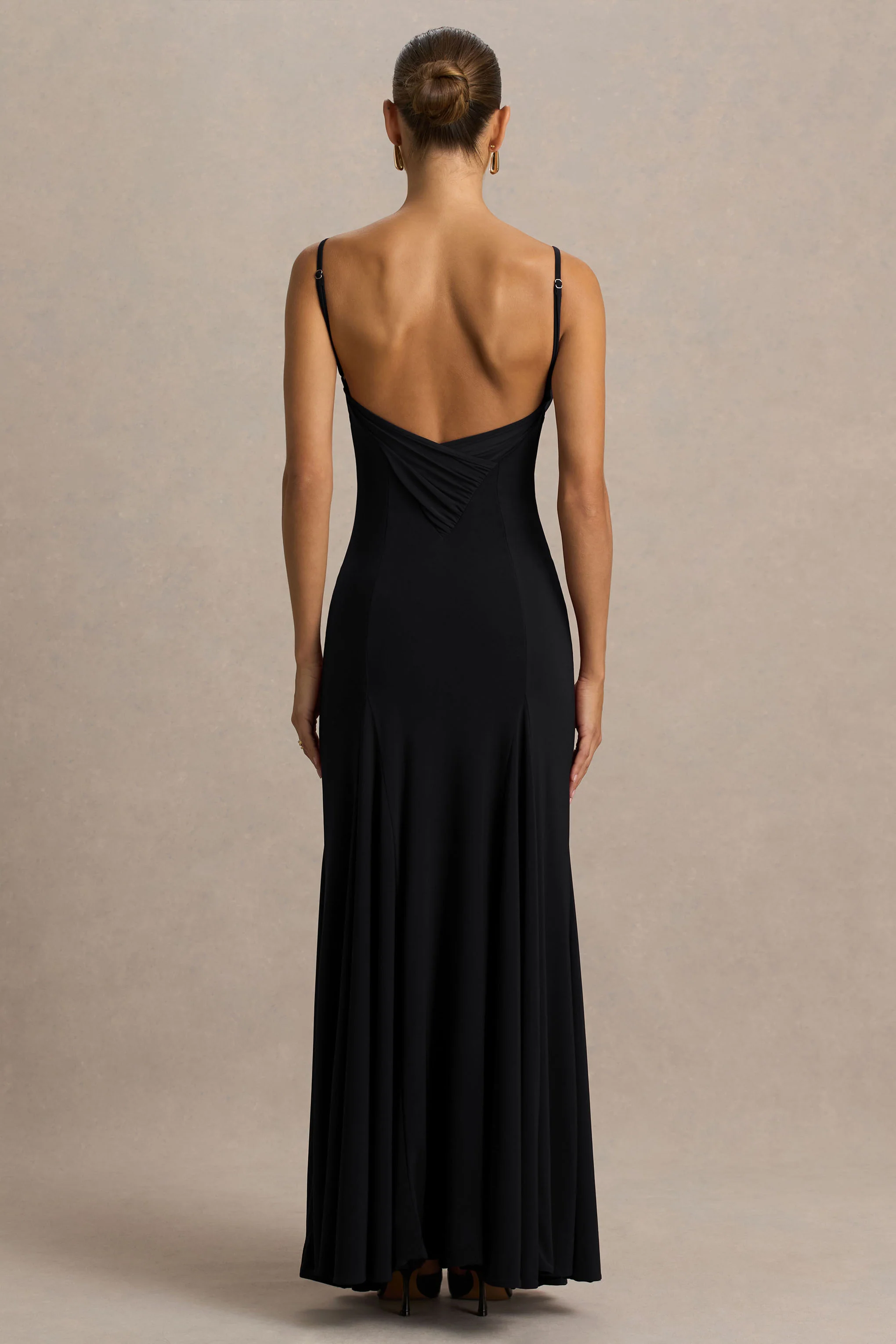 Gabbie | Black Cowl-Neck Maxi Dress With Mesh Back Detail