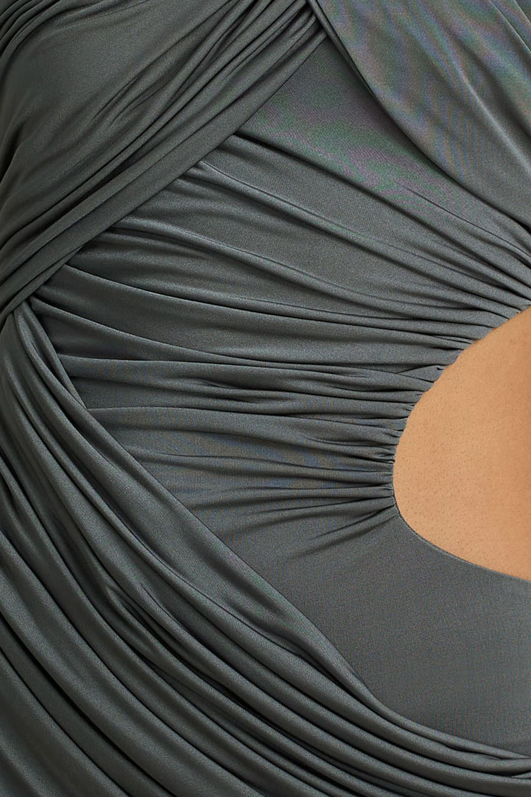 Serefine | Grey Asymmetric-Neck Maxi Dress With Body Cut-Out