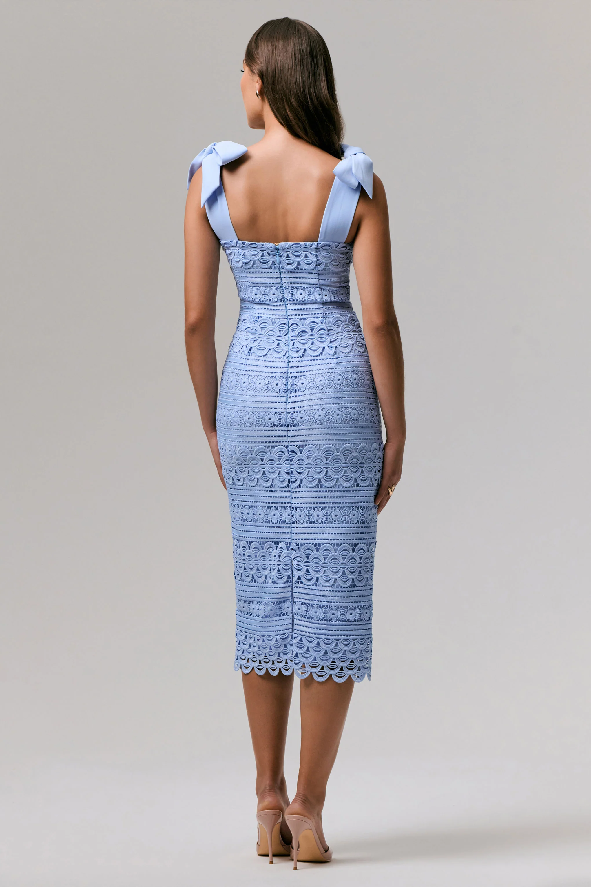 Precious Treasure | Powder Blue Square-Neck Midi Dress With Tie Details